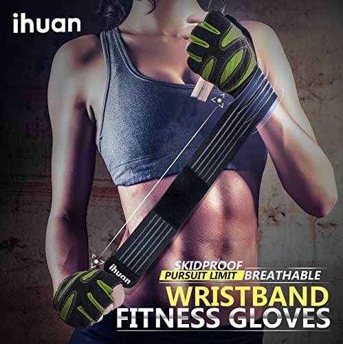 ihuan ihuan Ventilated Weight Lifting Gym Workout Gloves with Wrist Wrap Support for Men & Women, Full Palm Protection, for Weightlifting, Training, Fitness, Hanging, Pull ups (Dark green, M)