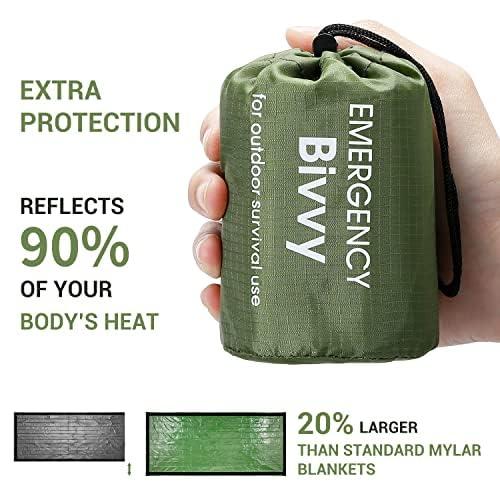 Esky Esky Emergency Sleeping Bag, 2 Pack Survival Bag Portable Thermal Bivy Sack, Waterproof Lightweight Emergency Blanket Survival Gear with Compass for Camping Hiking Outdoor Adventure