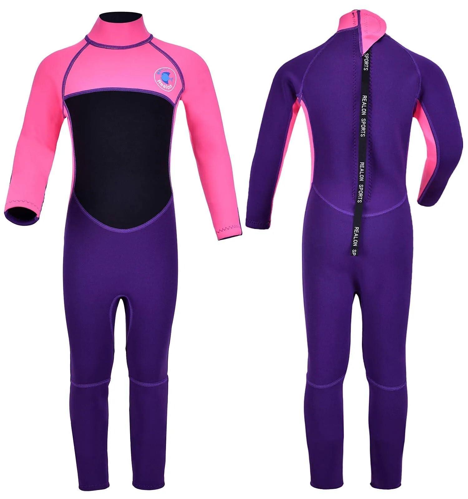 REALON REALON Kids Wetsuit for Girls Boys Toddler and Youth 3mm Neoprene Child Full Wet Suits Warm in Cold Water Thermal Swimsuit Back Zip for Swimming Diving Jet Skiing Surfing