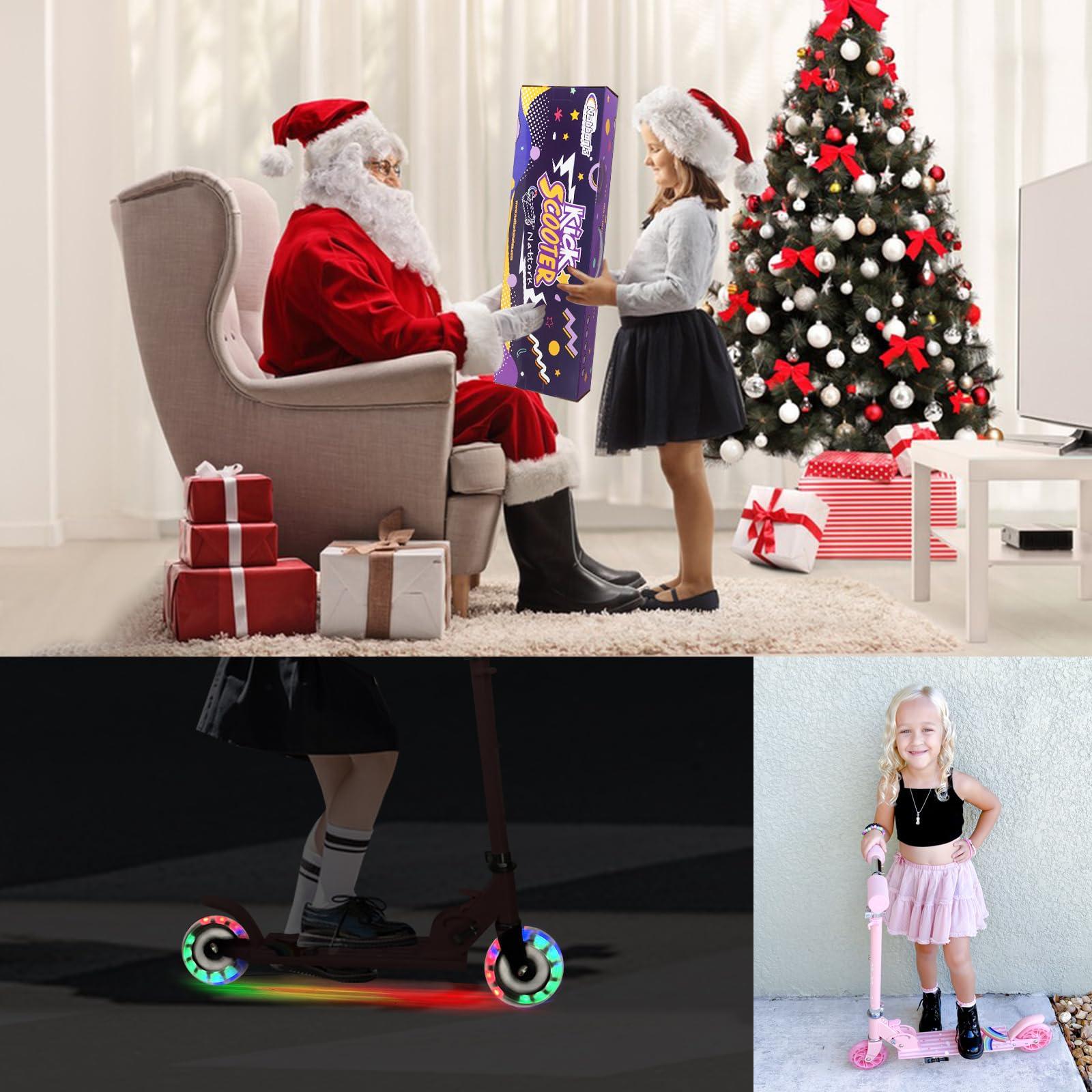 Nattork Nattork Scooter for Kids Ages 3-8 Kick Kids Scooters for Girls & Boys Light up Wheels Portable Lightweight Folding Design with Reducing System and Adjustable Height Handlebars and up to 110 Lbs