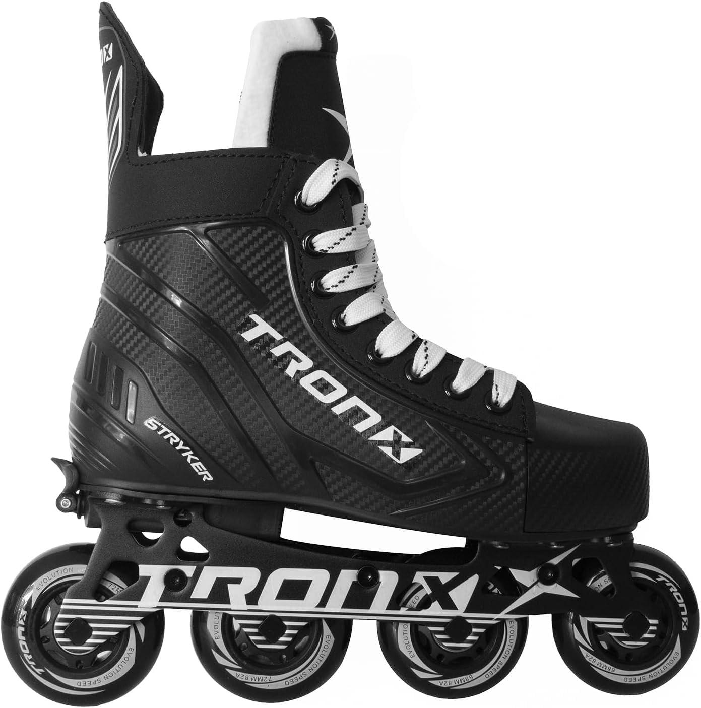 TronX TronX Stryker Adjustable Senior Intermediate Junior Youth Roller Inline Hockey Skates, 2024 New Model (YTH Skate 11-1 (Shoe Size 13-3))