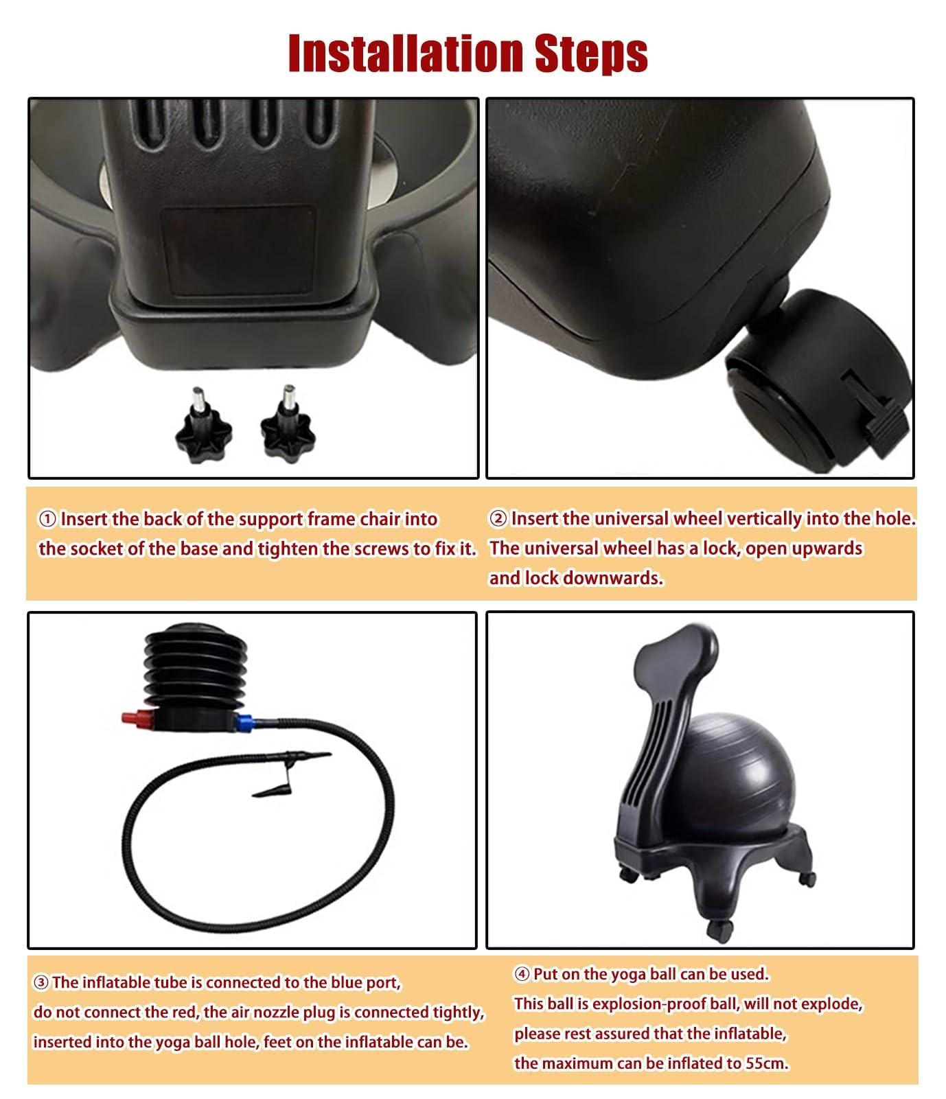 NUNETH Ergonomic Balance Ball Chair for Home and Office Desk, Premium Exercise Ball Stability Yoga Ball Posture Chair, Includes Anti-Burst Ball and Air Pump