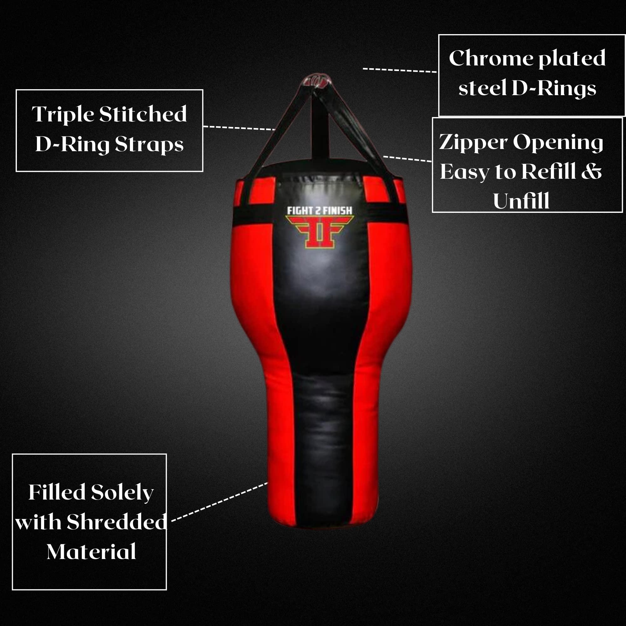 Fight 2 Finish Fight 2 Finish Angled Heavy Punching Bag for Kids and Adult Anti Swing Boxing Bag for Karate Judo Muay Thai (Black) (Red&Black, Unfilled)