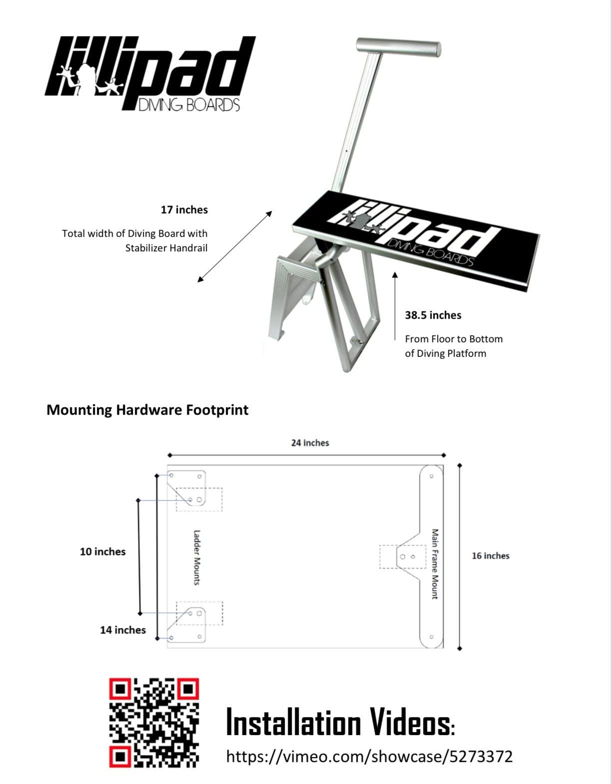 Lillipad Lillipad Diving Board for Boat or Dock - Includes Board, Surface Mount, and Upgraded Textured Foam Surface (Silver Anodized Dark Gray/Black)