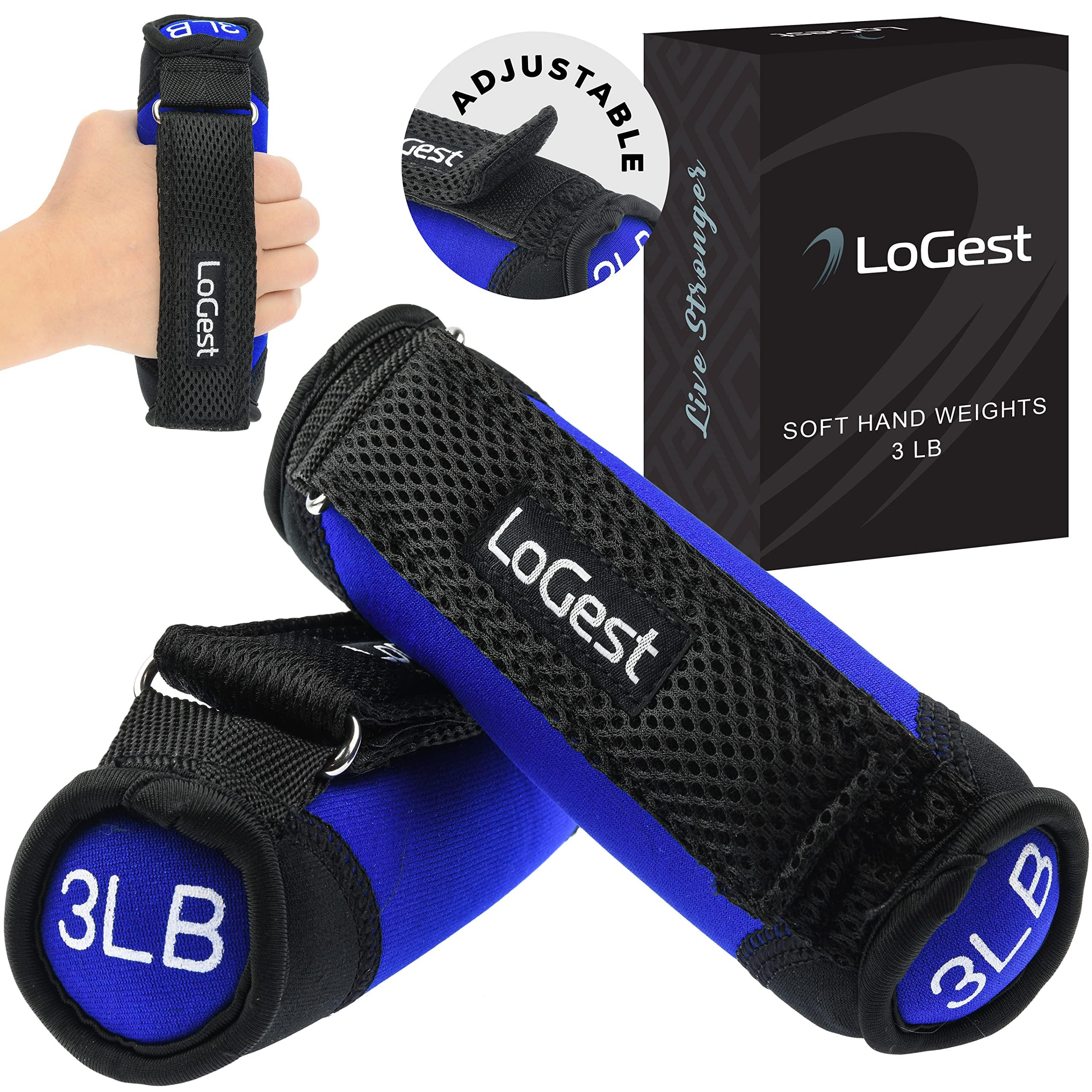 Logest LoGest Soft Hand Weights Adjustable Straps - Comes in 1LB Weights or 2LB or 3LB 4LB - Comfortable & Secure Weighted Neoprene Dumbbells with Straps for Walking Running Cardio Workout Physical Therapy