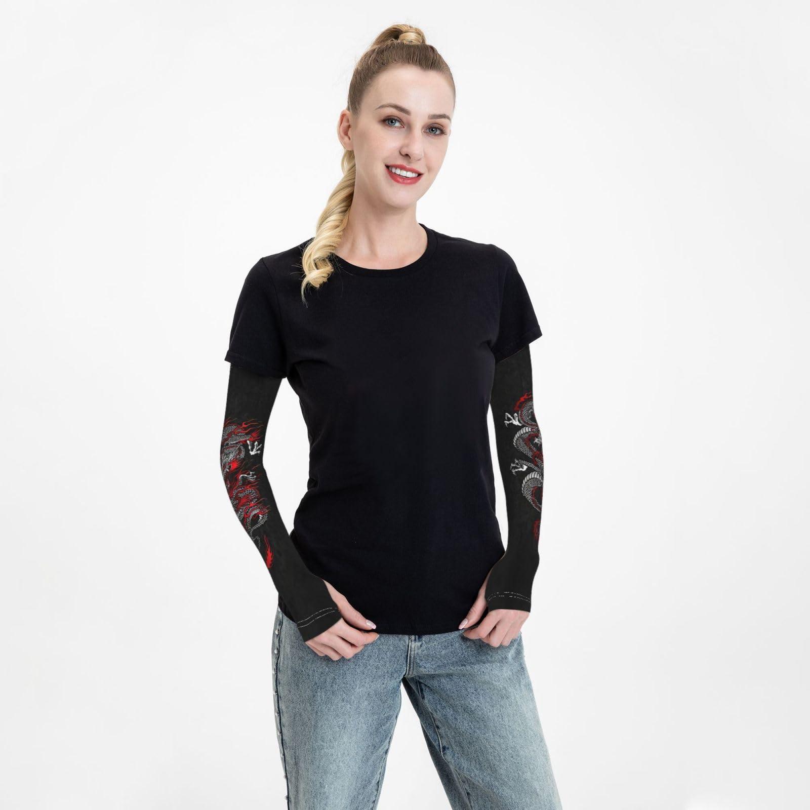 ASYG ASYG Funny Cool Red Dragon Cooling Arm Sleeves Sun Protection Unisex for Sports, Cycling, Golf Dragon Sleeves