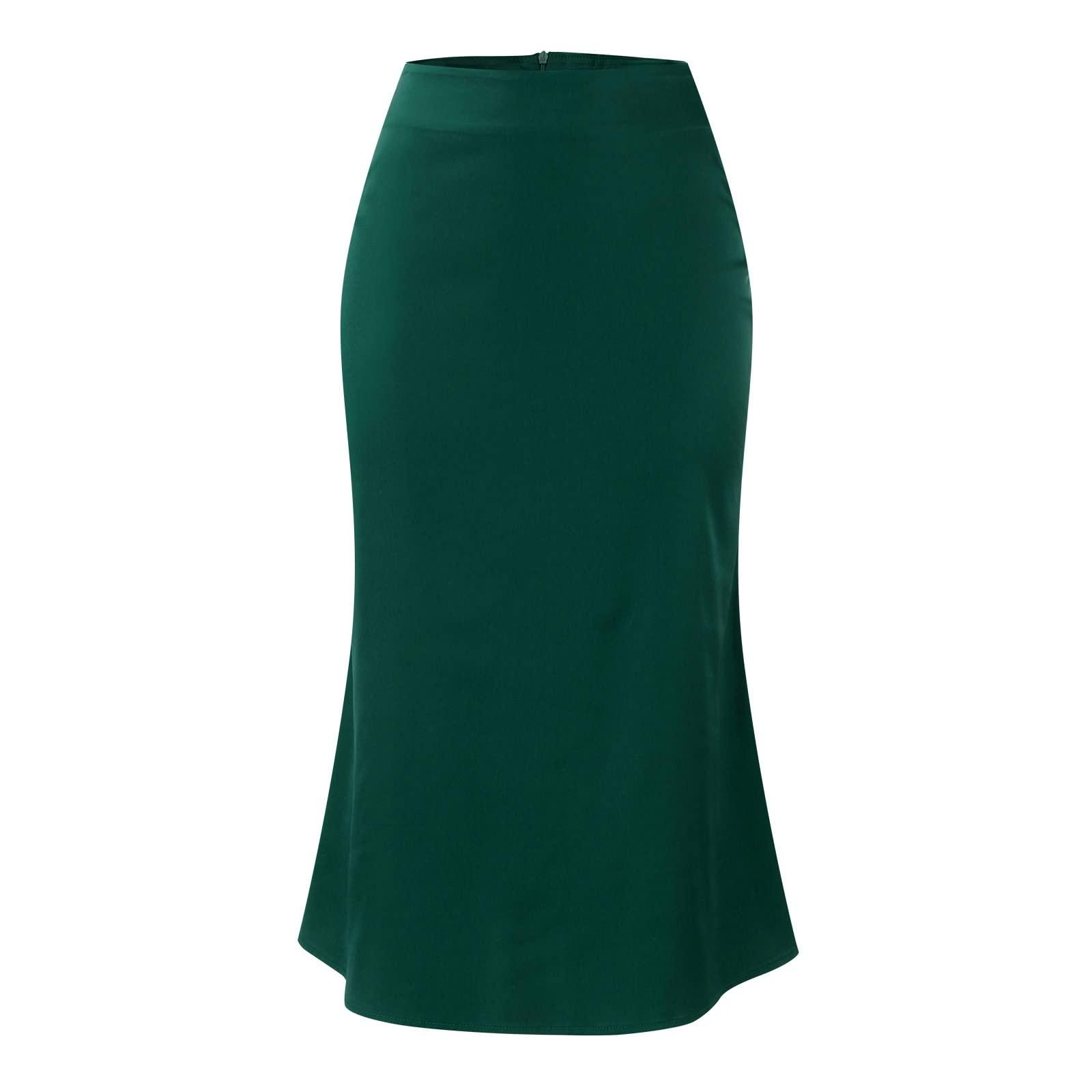 NineFit Basics Satin Skirts for Women Midi Length Silk Skirt Elegant High Waisted Midi Skirt Flowy A-Line Flared Cocktail Party Long Skirts Green