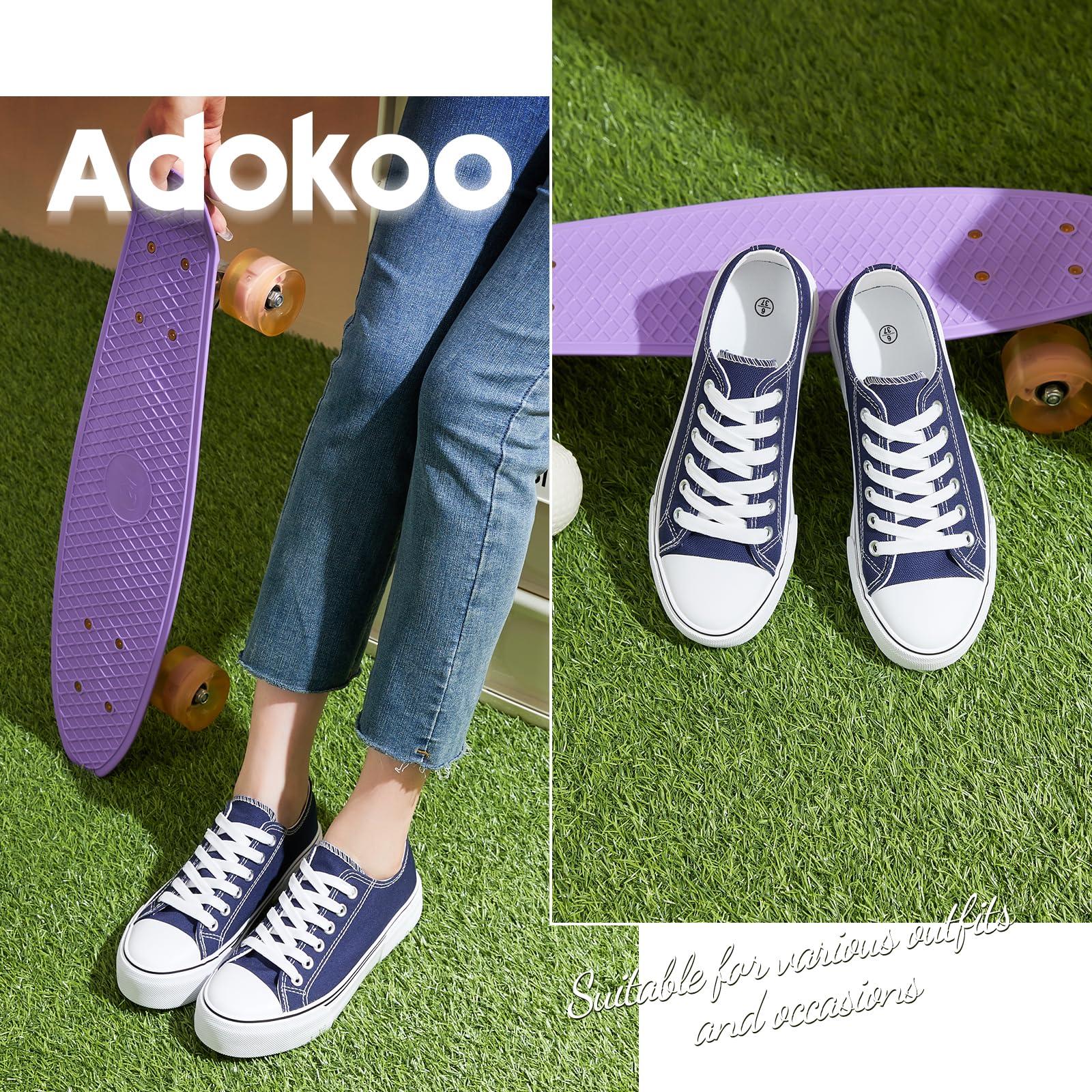 Adokoo Adokoo Canvas Tennis Shoes for Women Low Top Casual White Navy Sneakers for Women Lace Up Fashion Comfortable Walking Shoes (Navy,7.5)