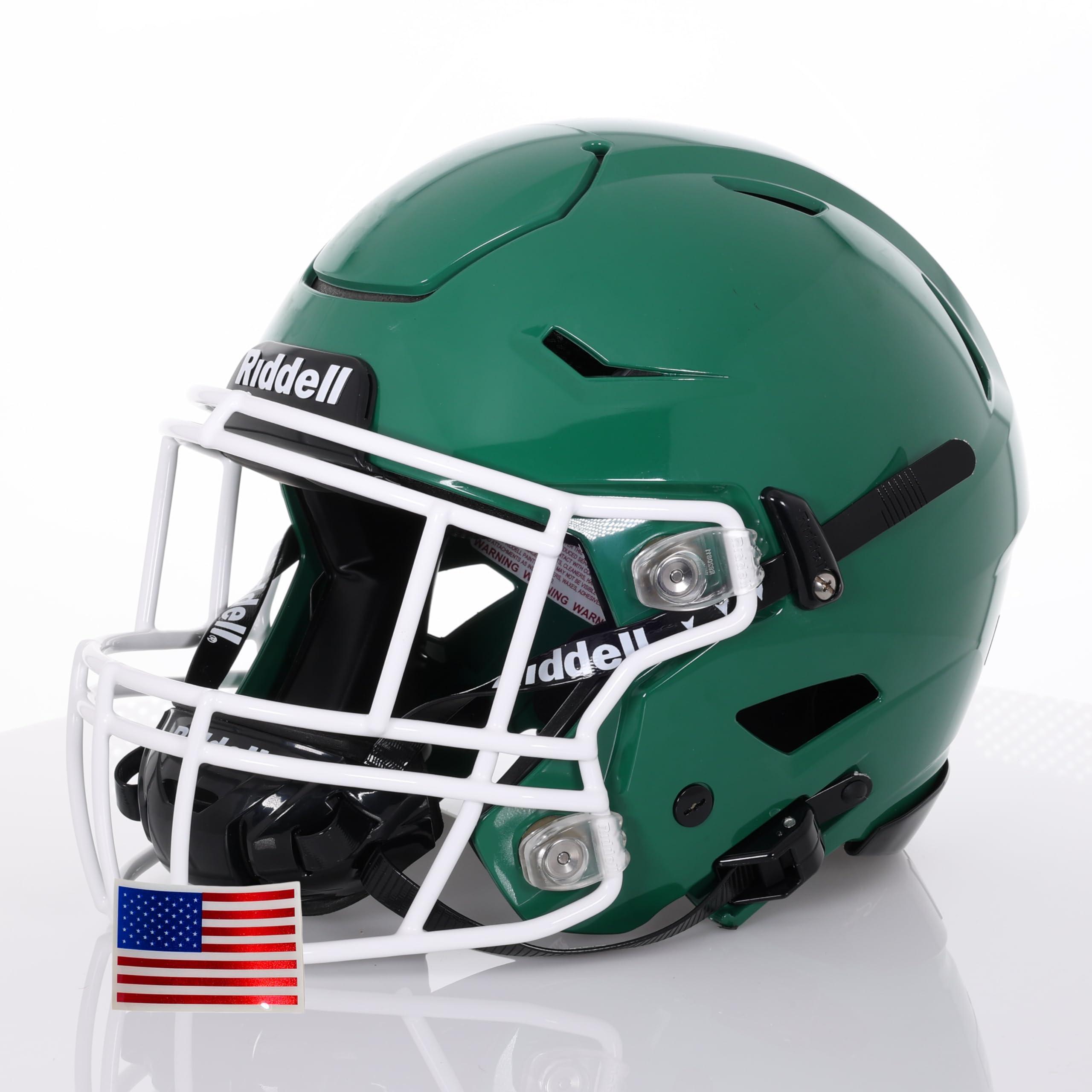 Green Gridiron Riddell SpeedFlex Adult w/White SF-2EG-II Facemask + US Flag Decal (Kelly Green Helmet, Medium Helmet) - Green Gridiron