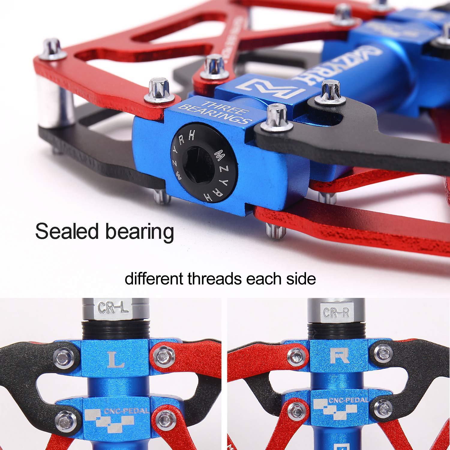 MZYRH MZYRH Mountain Bike Pedals, Ultra Strong Colorful CNC Machined 9/16" Cycling Sealed 3 Bearing Pedals(Red Blue Black 3 Bearings)