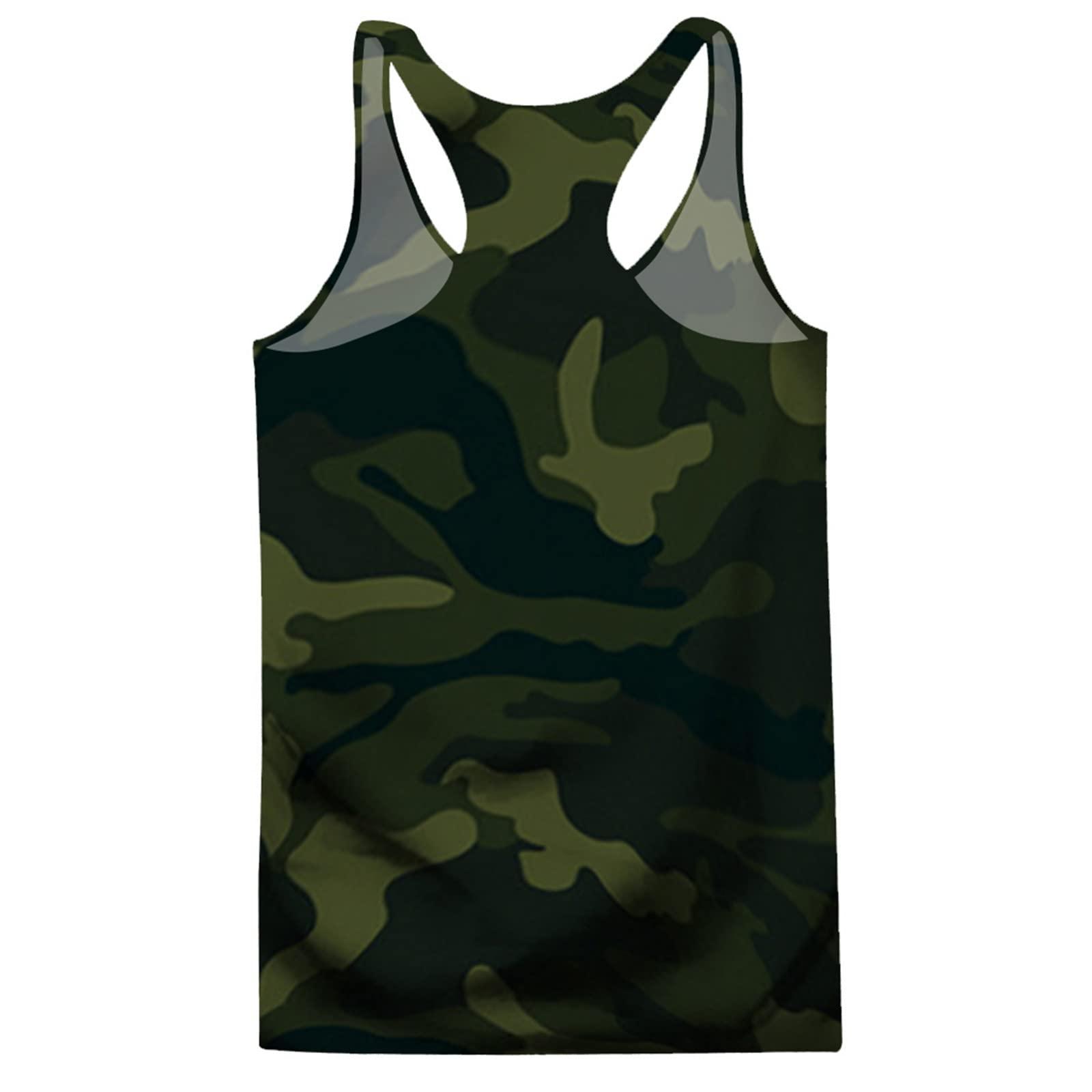 WENKOMG1 Mens Camo Tank Top Quick Dry Athletic Tee Sleeveless Fitness Muscular Tee Shirt Mens Tank Shirts Black Tank Top Men Wife Beats Wifebeater Muscle Shirt(B-Army Green Medium)