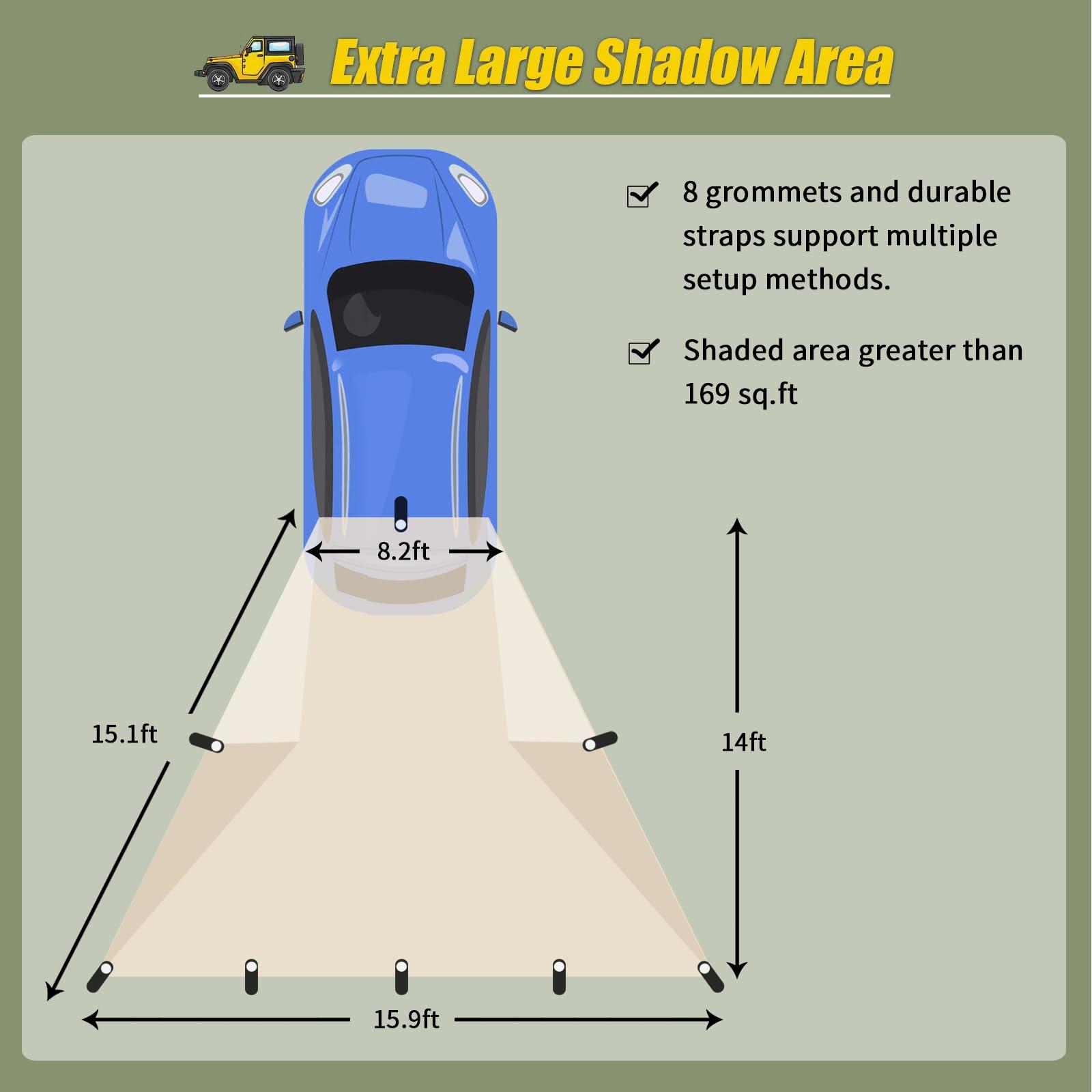 ayamaya AYAMAYA Car Awning Camping Tarp Tailgate - 14 x 16 FT Extra Large Car Tent Tarp with 2 Poles Included, Multifunctional Waterproof Rain Fly Sun Shelter Canopy for SUV Truck Jeep Outdoor Activities