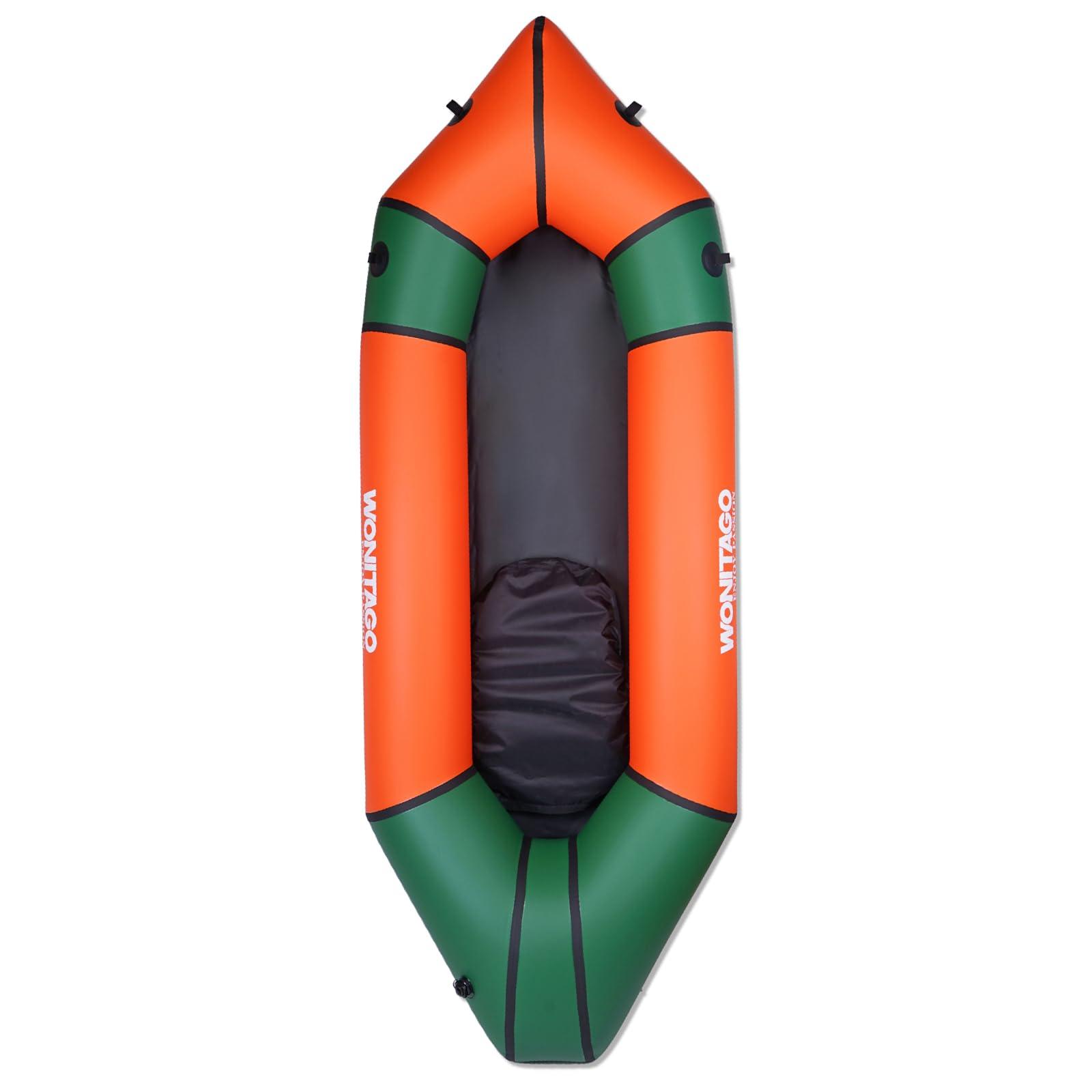 WONITAGO WONITAGO TPU Packraft Portable and Lightweight with Soft Seat, Inflatable Travel Kayaks for Flat Water Rafting/Bicycle Drifting/Litewater Dinghy, 255cm, Orange/Green