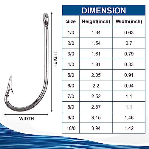 OROOTL Stainless Steel Saltwater Fishing Hooks - 50pcs 34007 O\'shaughnessy Hooks Forged Long Shank J Fishing Hooks Extra Strong Metal Fish Hooks Size 1/0-10/0