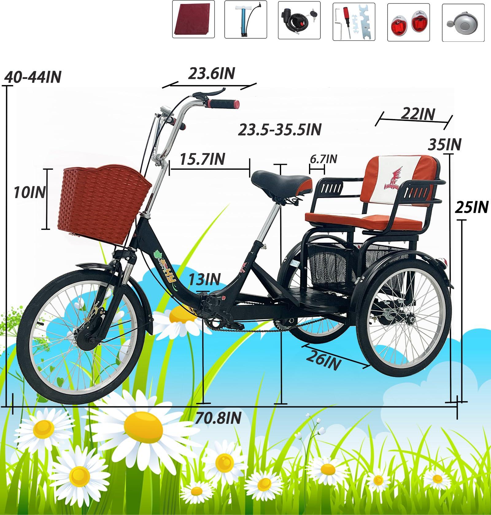 VHCLYBJU VHCLYBJU Adult Tricycle Folding 3 Wheel Bike for Women 20 inch Adult Tricycle with Child seat Trike Large Vegetable Basket Adult Tricycle Bicycle Shock-Absorbing Fork 3 Rounds for Seniors (Black)