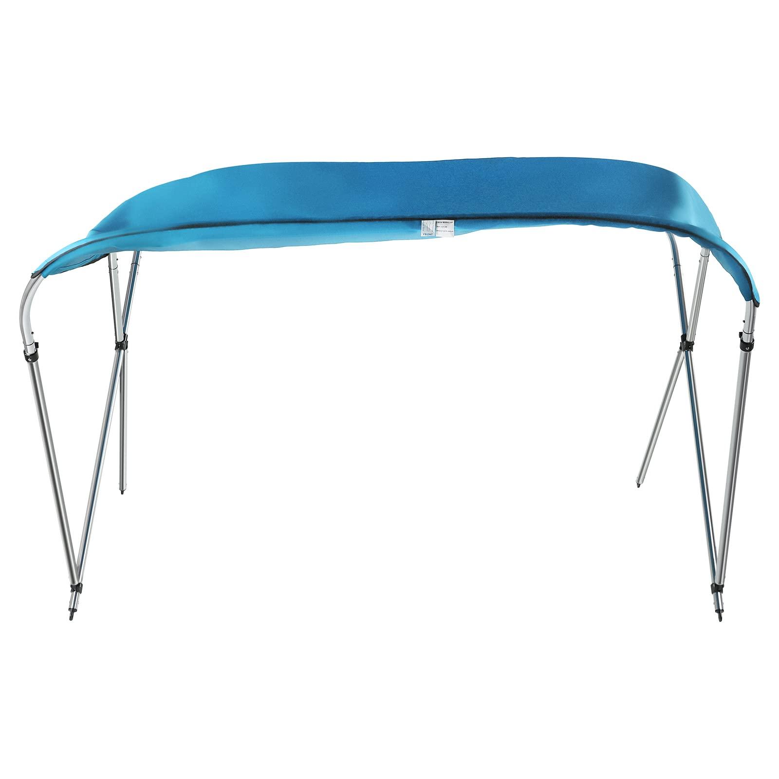 EEYBLAEEY Bimini Tops for Boats,Support Poles Fade Proof Marine 600D Oxford Cloth Storage Boot for Pontoon, V-Hull, Fishing, Sun Shade Boat Canopy 72inch Top Cover Blue