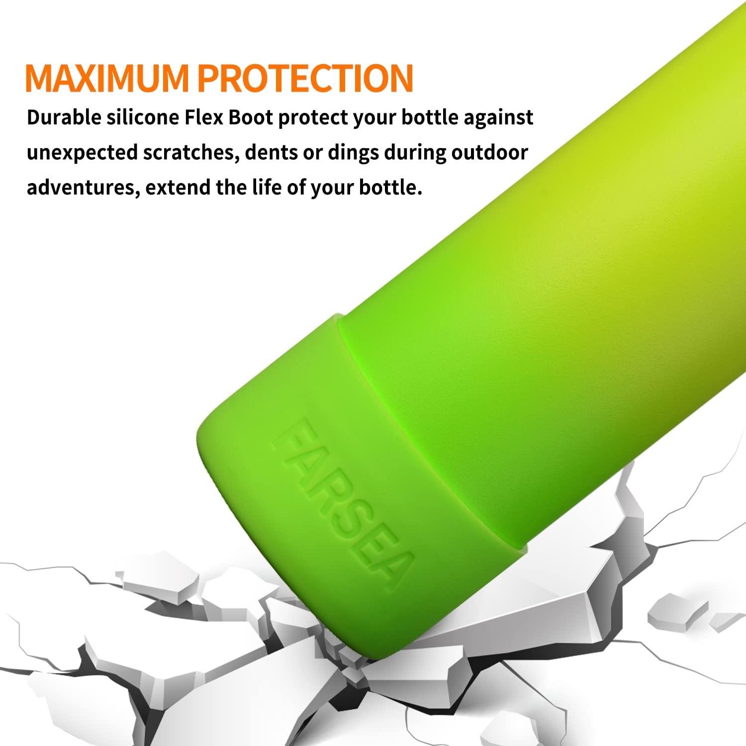 Farsea Farsea Protective Silicone Boot for 12oz - 40oz Stainless Steel Insulated Water Bottles, Anti-Slip Sleeve Cover, Bottom Boot (12-24oz, Lemon Green)