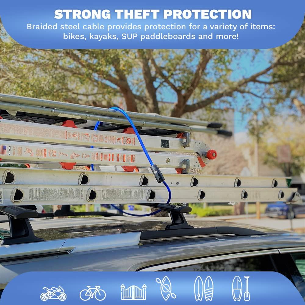 DocksLocks DocksLocks Weatherproof Security Cable Lock with Keys (5ft to 25ft Lengths) Anti-Theft for Kayak, Bike, Paddleboard, Scooter, Equipment, Bicycle 25ft