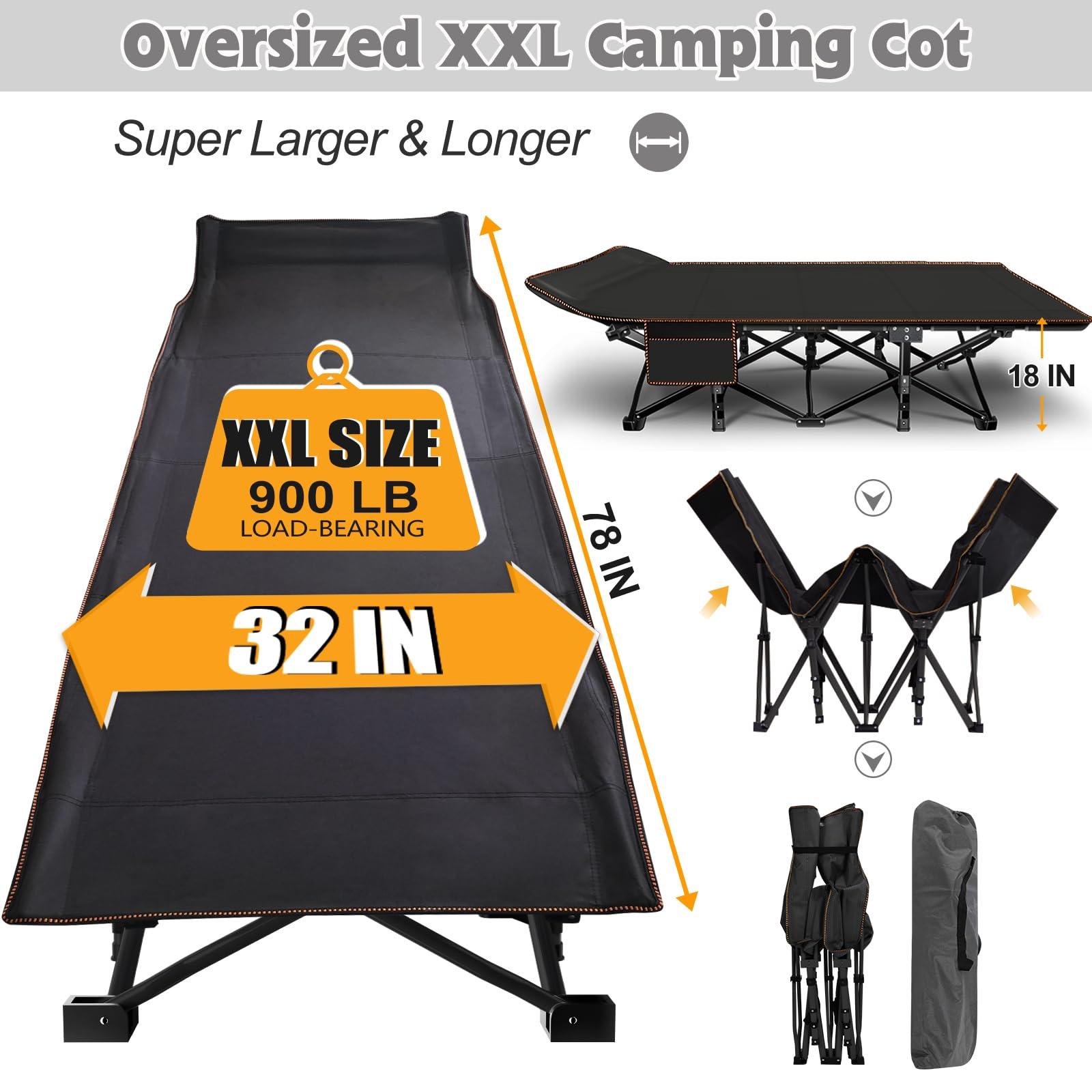 ABORON ABORON Oversized XXL Folding Camping Cot W/Mat for Adults, 78" L x 32" W x 18" H, Heavy Duty Outdoor Bed with Carry Bag,1200 D Layer Oxford Travel Camp Cots
