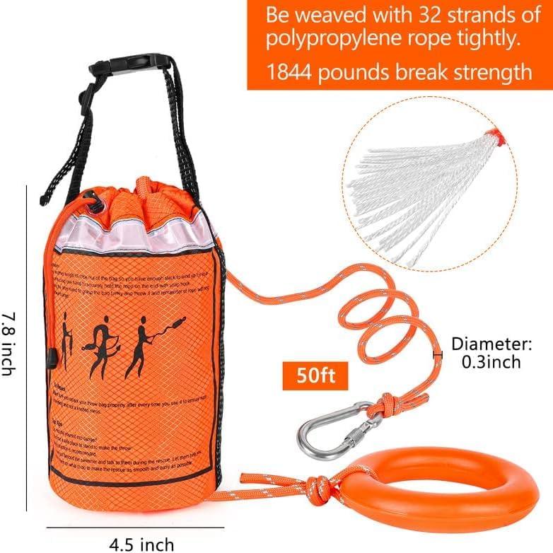NTR NTR Water Rescue Throw Bag with 50 Feet of Rope in 3/10 Inch Tensile Strength Rated to 1844lbs, Throwable Device for Kayaking and Rafting, Safety Equipment for Raft and Boat