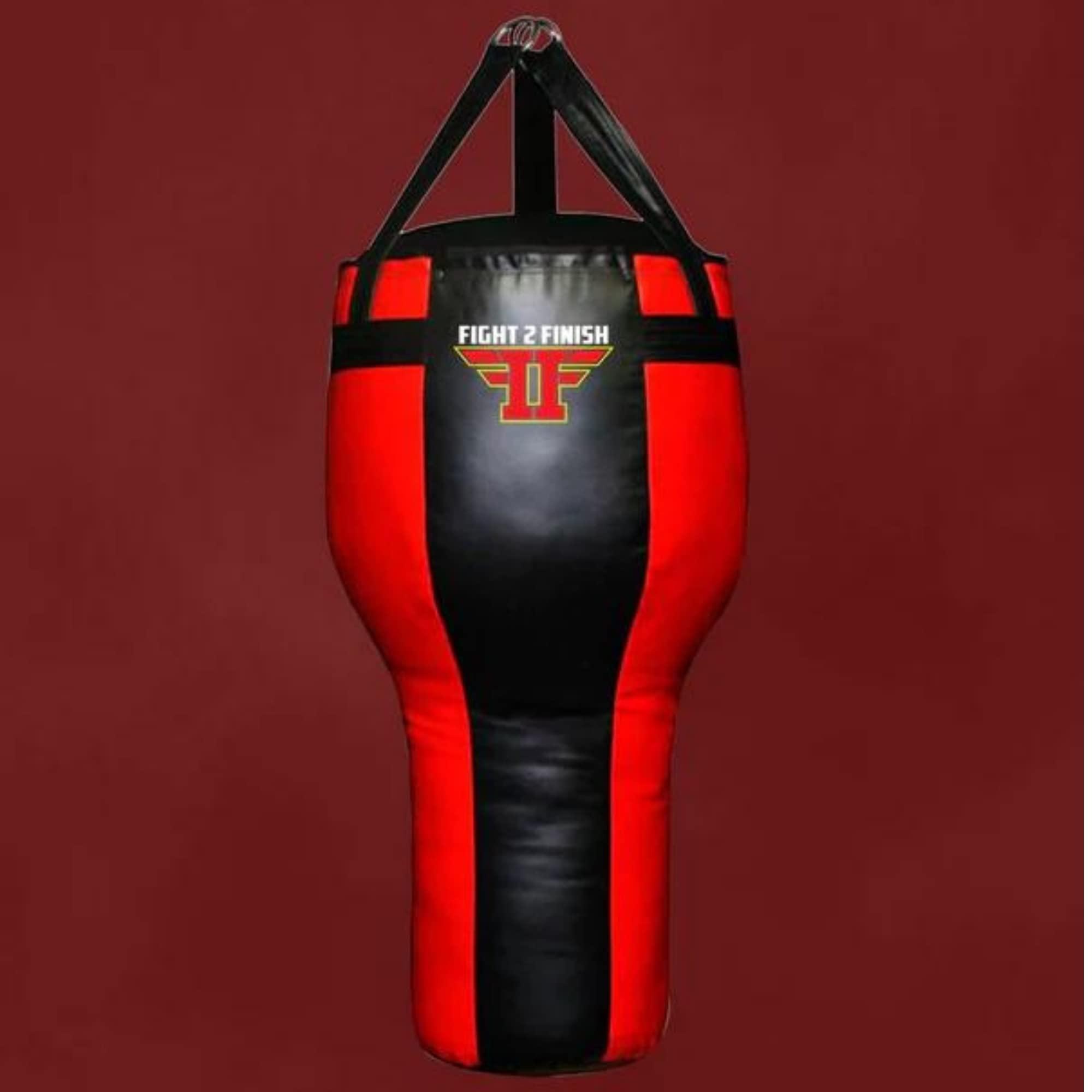 Fight 2 Finish Fight 2 Finish Angled Heavy Punching Bag for Kids and Adult Anti Swing Boxing Bag for Karate Judo Muay Thai (Black) (Red&Black, Unfilled)
