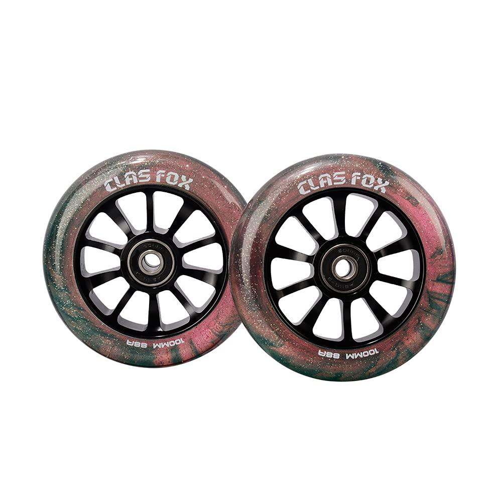CLAS FOX CLAS FOX Pro Scooter Wheels 100mm Transparent Sparkle PU with ABEC-9 Bearings CNC Metal Core (2pcs) (Brown)