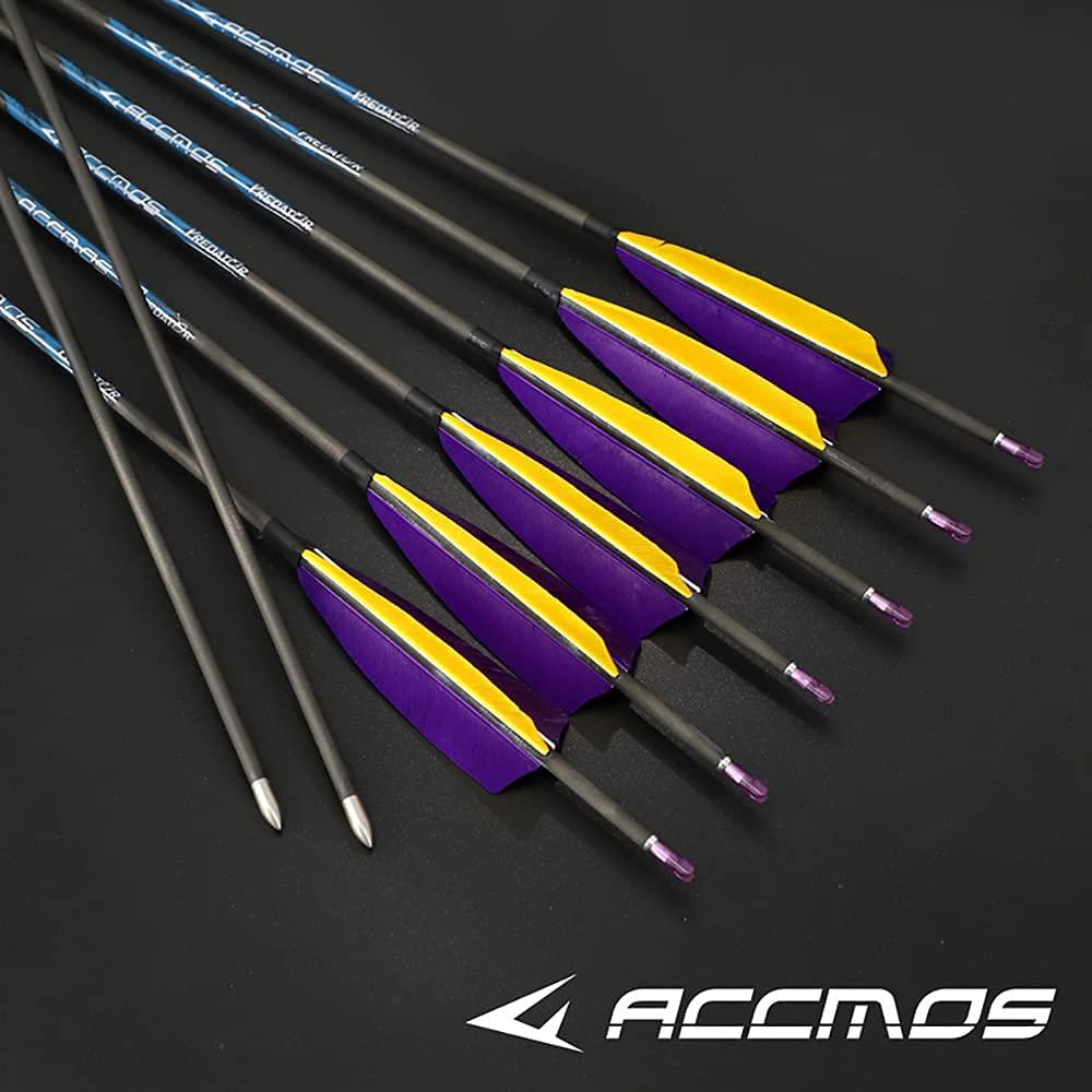 ACCMOS 350 Spine Arrow for 80 Lb Compound Bow 23 Inch Arrow Target Practice Arrow Hunting Arrow Carbon Arrows Adult Youth Archery Indoor Outdoor Shooting Bullet Tip 12pc