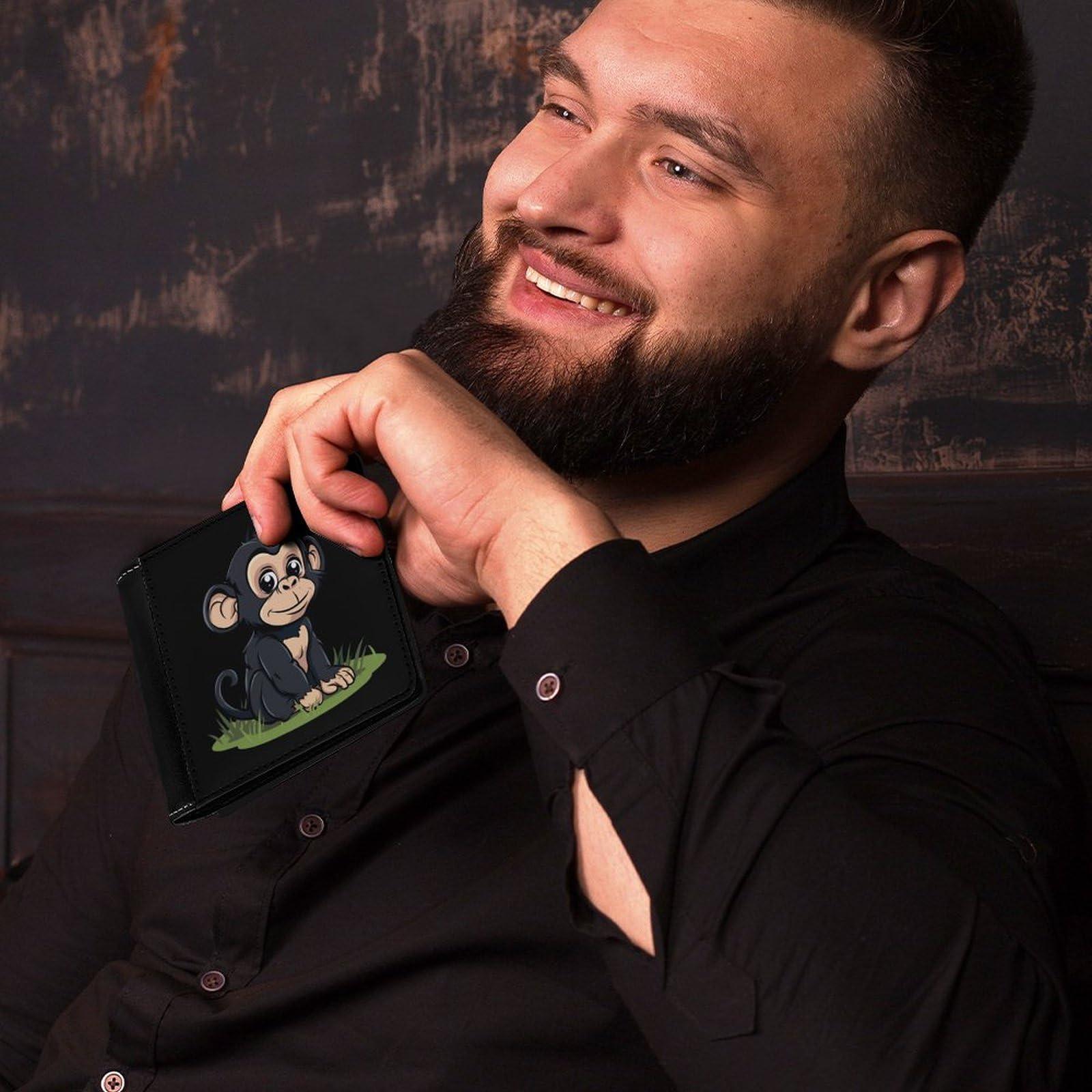 MHXYZHW Cute Monkey Men's Wallet Bifold with RFID Blocking Slim Wallet with Card Slots Gift for Women