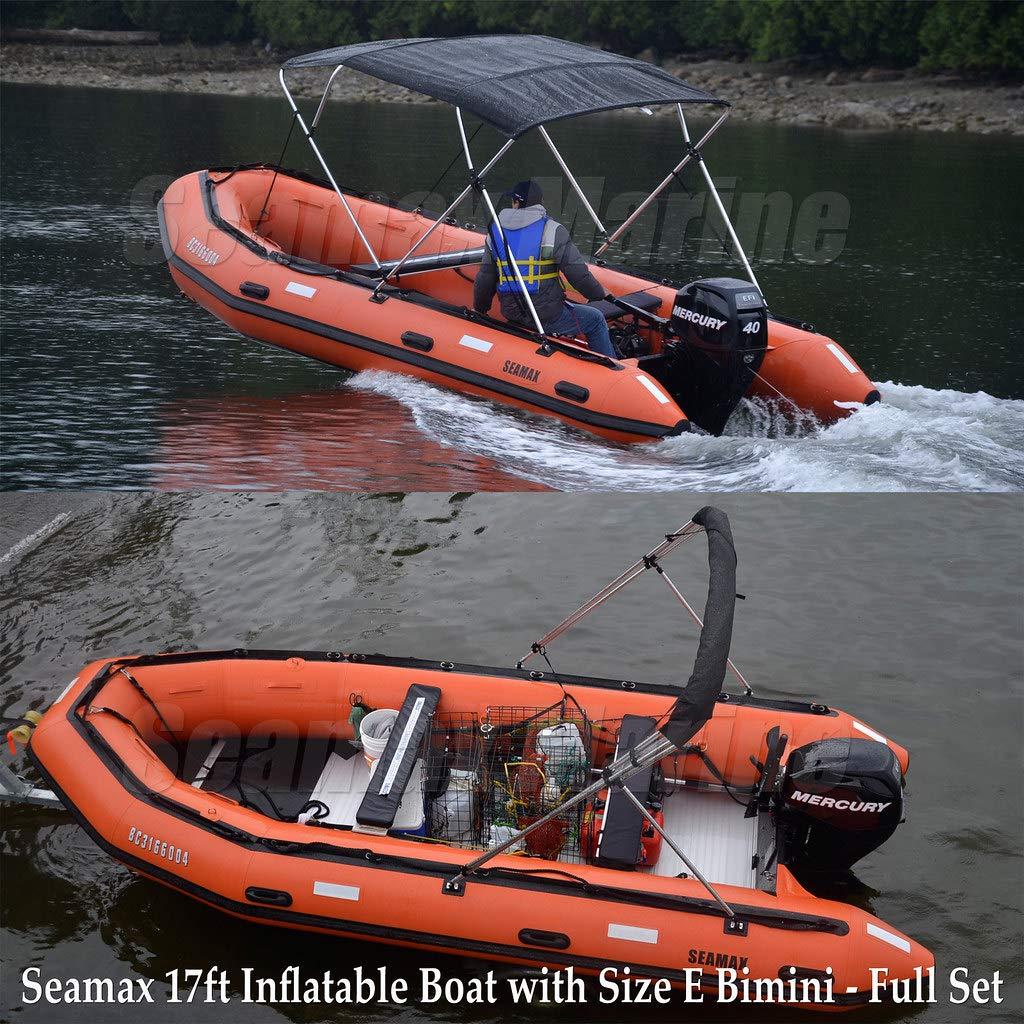 Seamax Seamax Bimini Top Solution for Inflatable Boat, Fiberglass Boat & Aluminum Boat (Size B - L60 x W54-58 x H46, Black Bimini + 2 Pontoon Kit +Rear Pole)