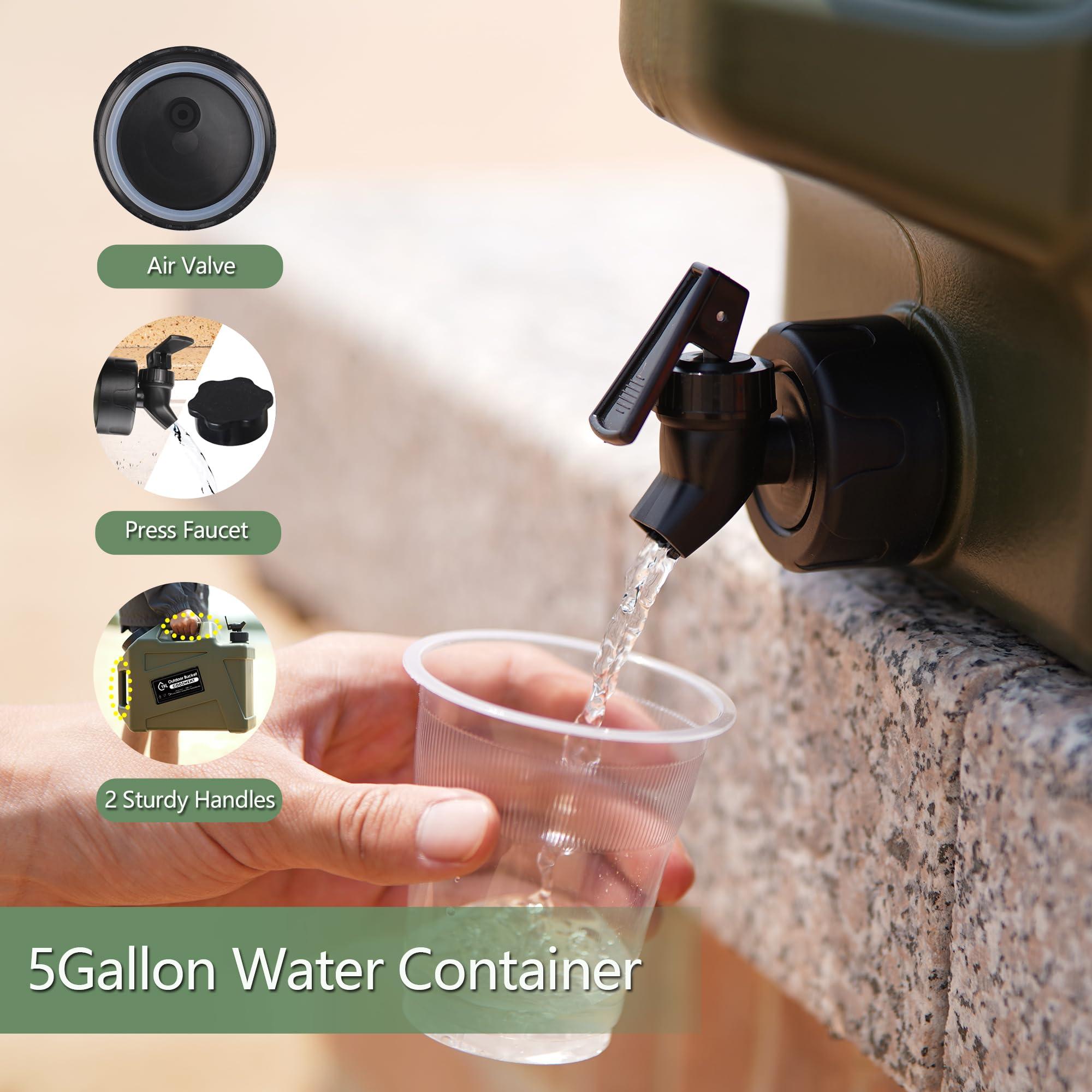 COOZMENT COOZMENT 5 Gallon (19L) Portable Water Containers with Spigot, BPA Free Water Jug, Military Green Water Tank, Multifunction Water Storage Containers for Camping Outdoor Hiking,Emergency Stroage