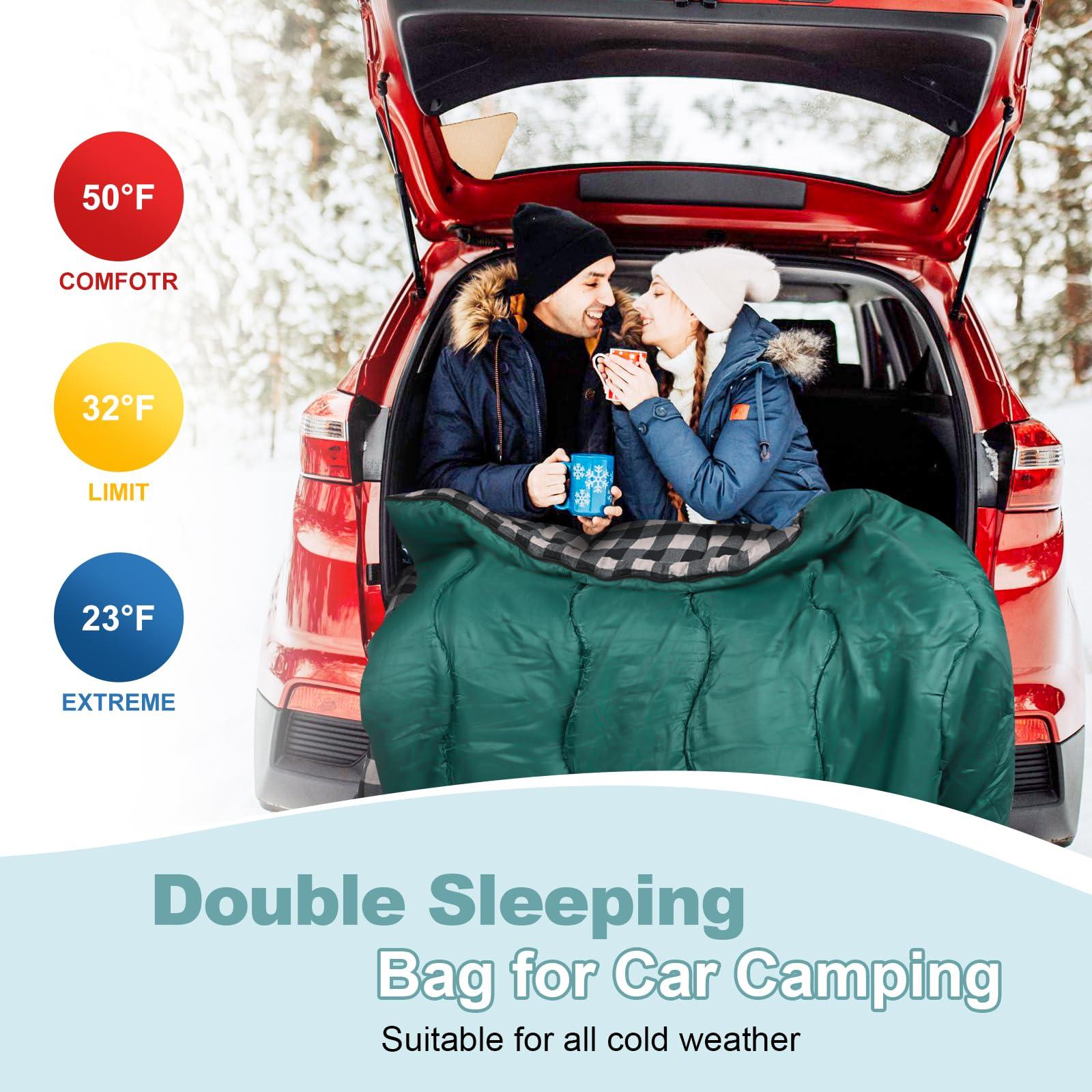 Forinbuy FORINBUY Winter Cotton Flannel Double Sleeping Bag,Queen Size Sleeping Bag for Adults, Cold Weather Waterproof 2 Person Sleeping Bag, Suitable for Couples Family Camping, RV Travel