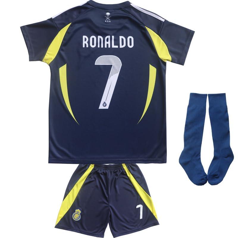 Sir Henry Sir Henry NASSR Riyadh Al Away #7 2024/2025 Kids Soccer Jersey/Shorts/Socks Gift Set for Fans Youth Sizes (Navy,26)
