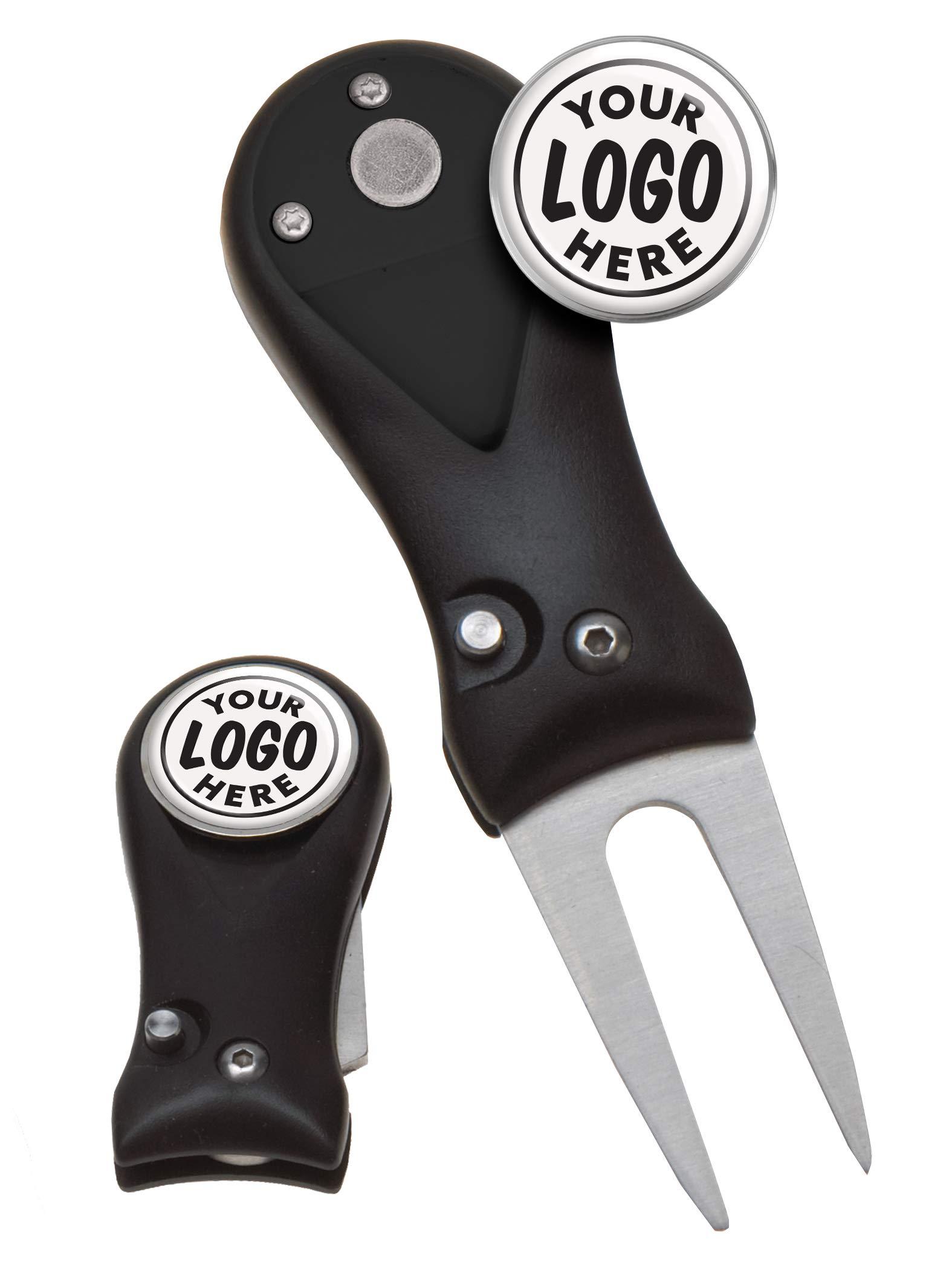 Clip Wipes Clip Wipes Golf Divot Tool Custom Logo | Switchblade Style | (5) 1\" Logo Golf Ball Marker | Personalized (Black)
