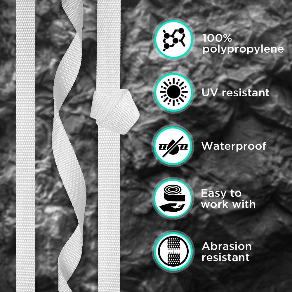 TECEUM TECEUM 2 Inch Webbing White 50 Yards 2 Heavy-Duty Wide Webbing for Climbing Outdoors Indoors Crafting DIY