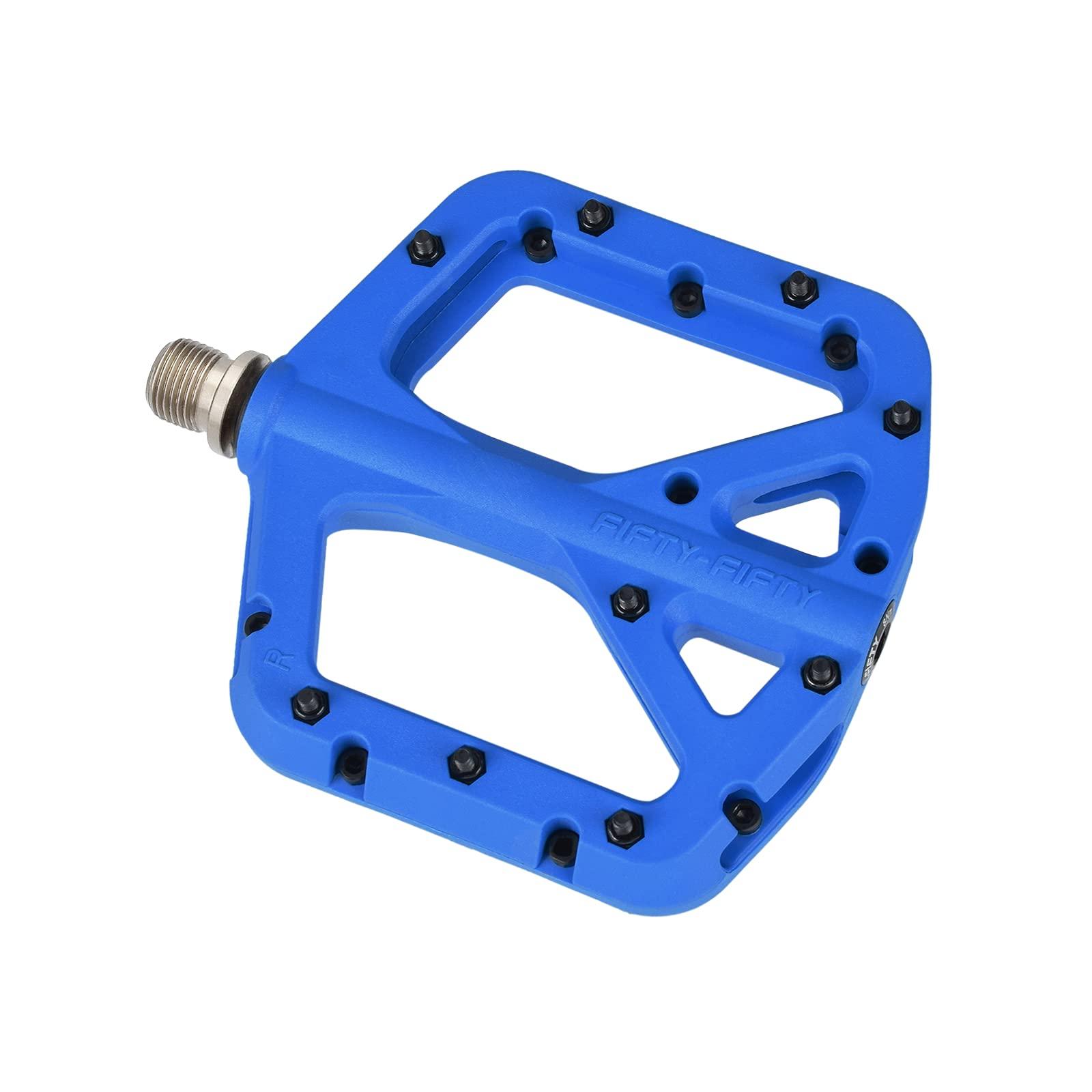 FIFTY-FIFTY FIFTY-FIFTY Mountain Bike Pedals, Non-Slip MTB Nylon Composite, 9/16" Bicycle Pedals, Lightweight and Wide Flat Platform (Blue)