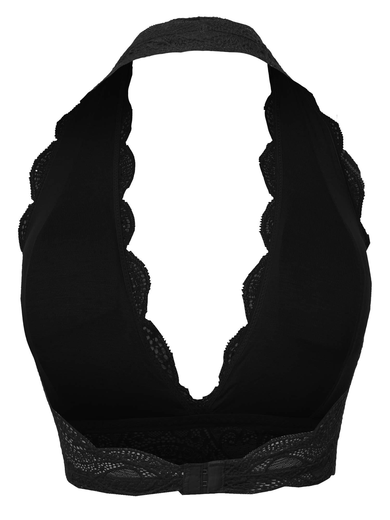 Made by Emma Solid Lace Cami Halter Neck Bralette Black L