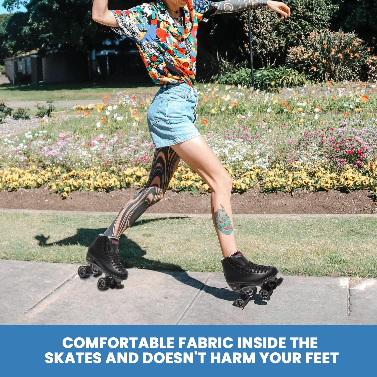 Sure-Grip Sure Grip Fame Men & Women Premium Roller Skates Black Leatherette | Stylish Skates for Indoors - Double Structure, Stronger Grip, Extra Long Laces - Suitable for Beginners