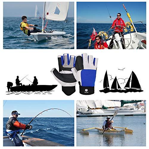 FitsT4 Sports FitsT4 Sailing Gloves 3/4 Finger and Grip Great for Sailing, Yachting, Paddling, Kayaking, Fishing, Dinghying Water Sports for Men and Women Blue M