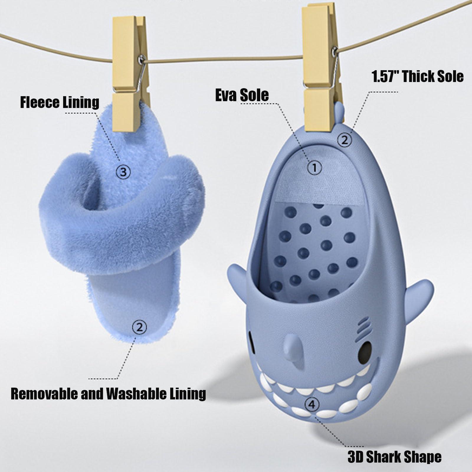 Jfxgjuv Jfxgjuv Sharklas Polares, Sharklas Originales, Sharky Chanclas De Invierno, Summer and Winter Shark Slides Detachable Warm Fuzzy Slippers (Grey,1-2 Big Kid)