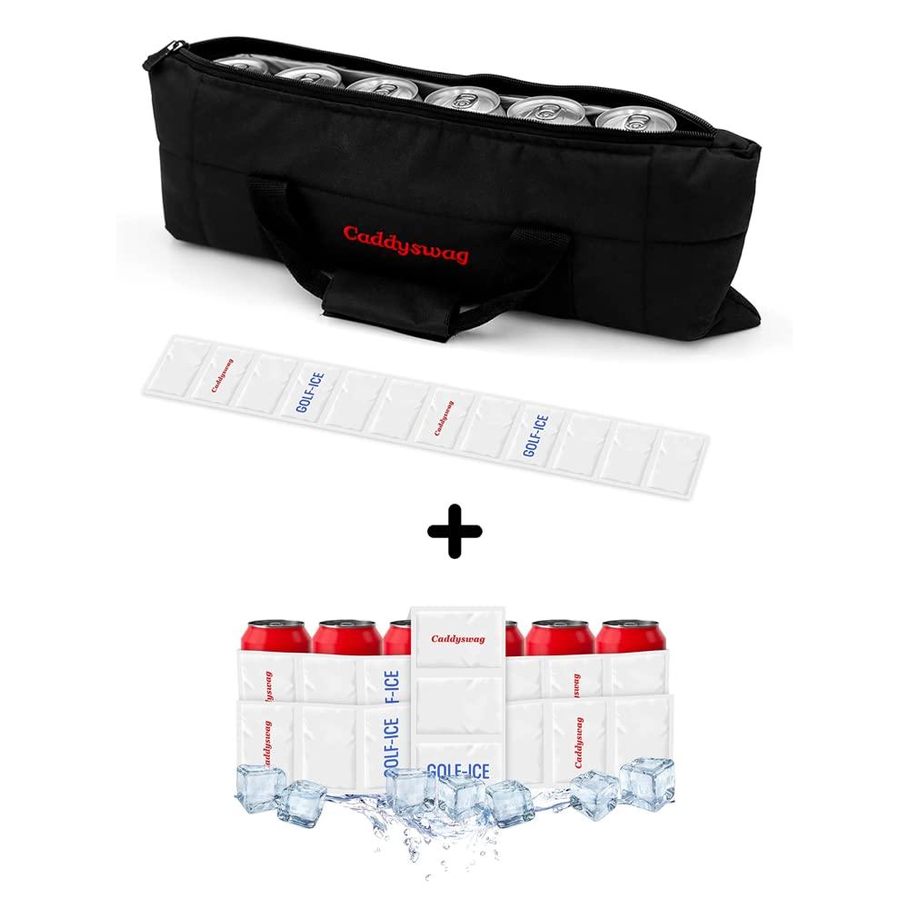 Caddyswag Caddy Swag Golf Bag Cooler Beer Sleeve 6 Can + Additional Golf-Ice Pack of 3 | Golf Cart Cooler for Drinks, Food, Fun Golf Gift for Men & Women