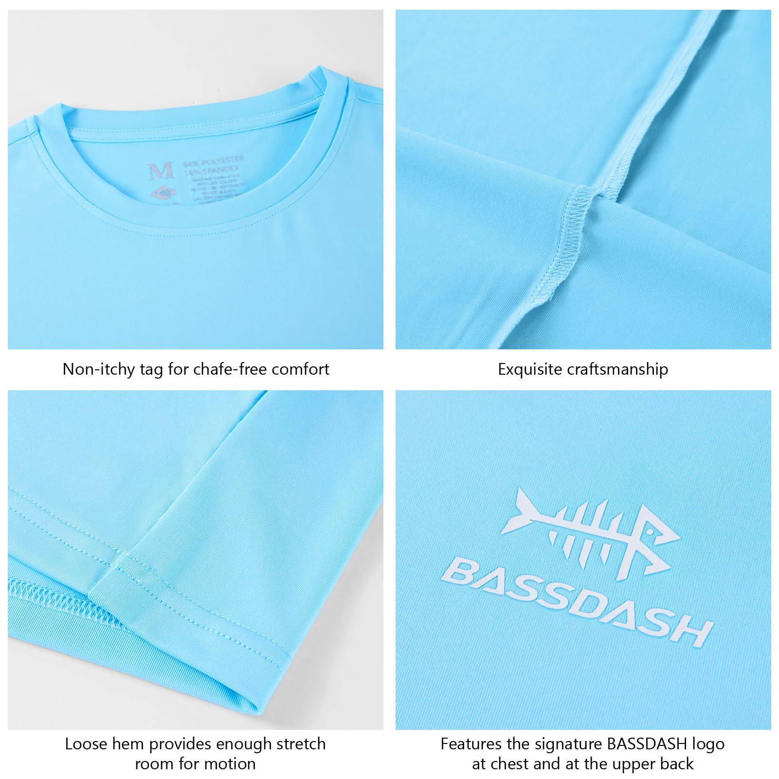 BASSDASH BASSDASH Mens UPF 50+ Short Sleeve Fishing Shirts Performance Cooling UV Sun Protection Hiking T-Shirts Sky Blue