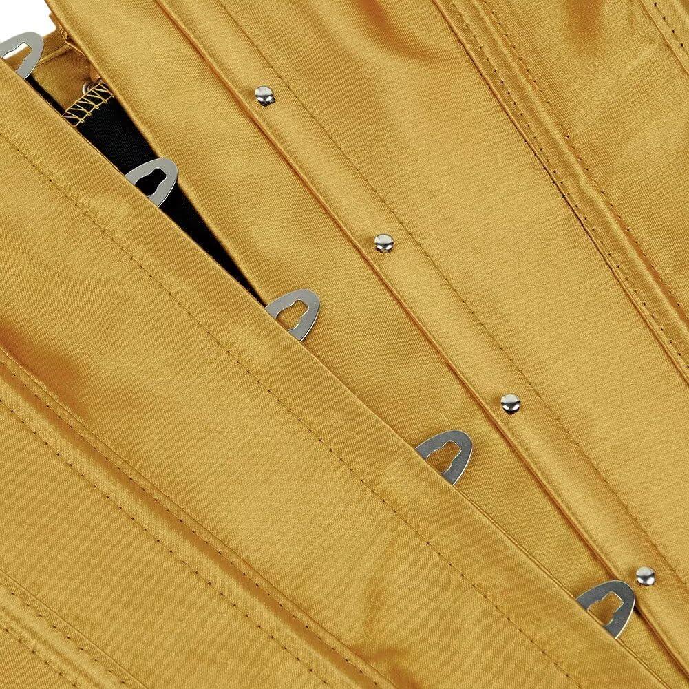 Jutrisujo Yellow Corset Top Bustier Victorian Lace up Lingerie Women Overbust Renaissance Halloween Satin Plus Size Fashion XS