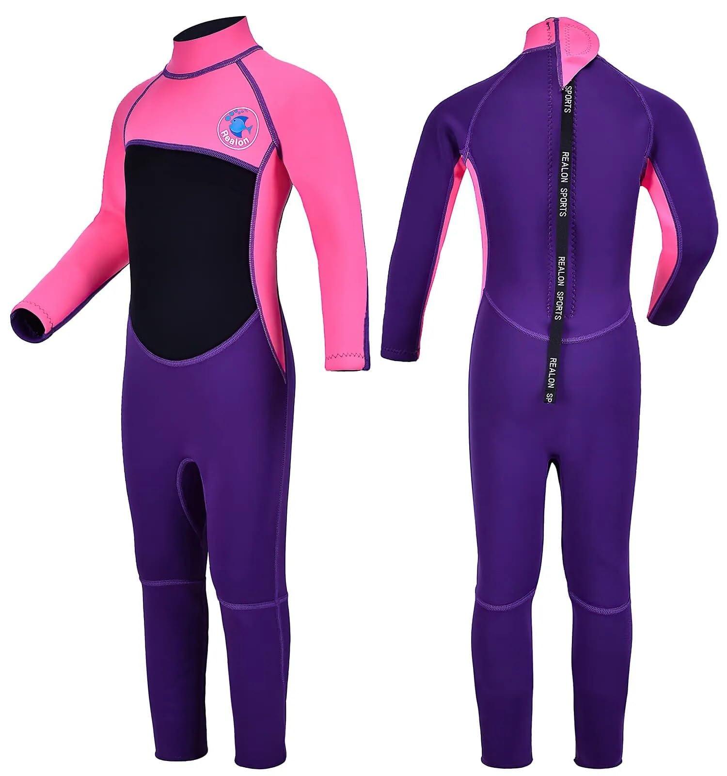 REALON REALON Kids Full Wetsuit Toddler Boys Girls and Youth 2.5mm 3mm Neoprene Child Wet Suit Back Zipper Thermal Swimsuits for Diving Surfing Swimming Water Sprot
