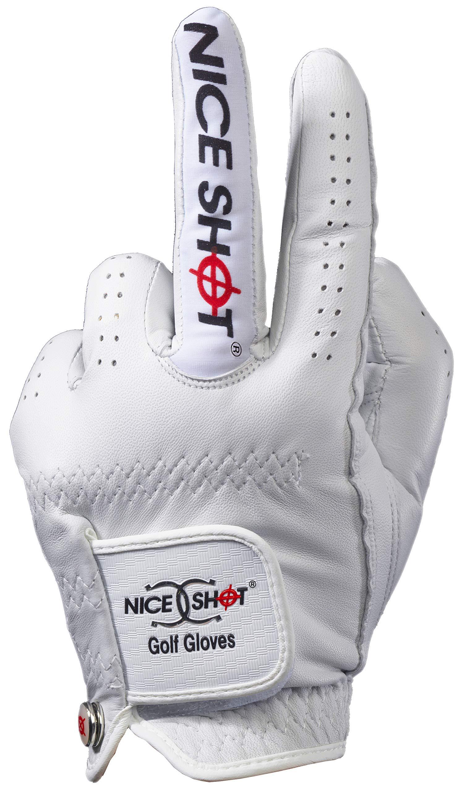 Nice Shot Nice Shot Premium White Cabretta Leather Golf Glove Bundle - The Bird and You are Nothing Pinkie Men\'s Right Hand Large