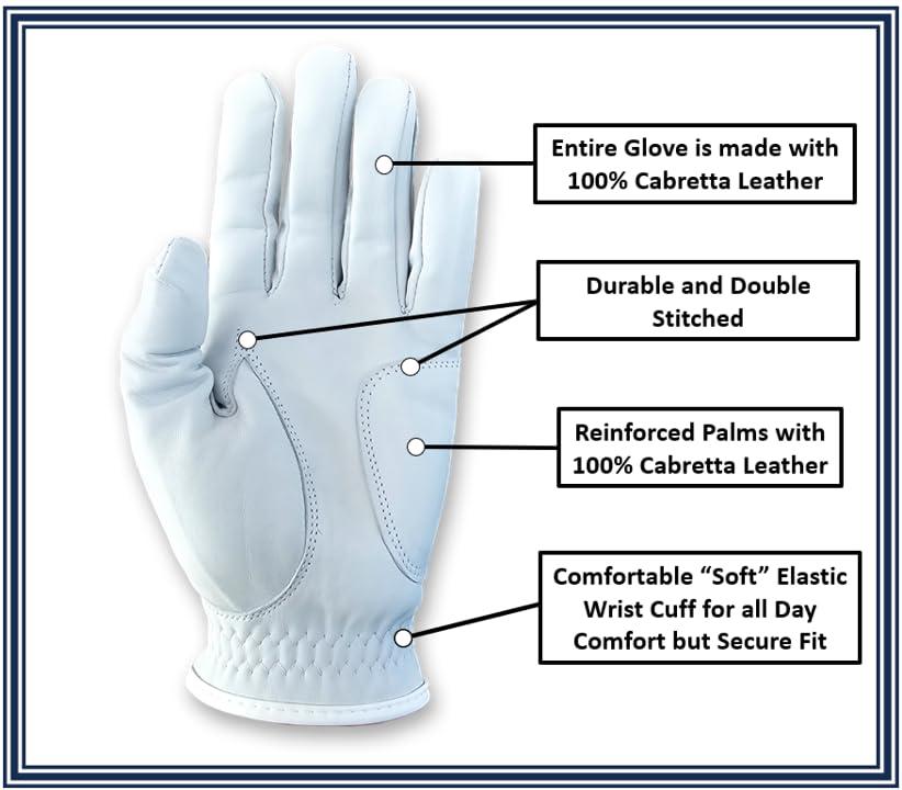 Scale Wear Design Shocker Funny Golf Glove Mens - Golf Accessories for Men, Adult 100% Cabretta Leather White Golf Gloves with Extra Grip, Shocker Fun Mens Gag Gift, Left or Right Hand, Small to XXL Sizes