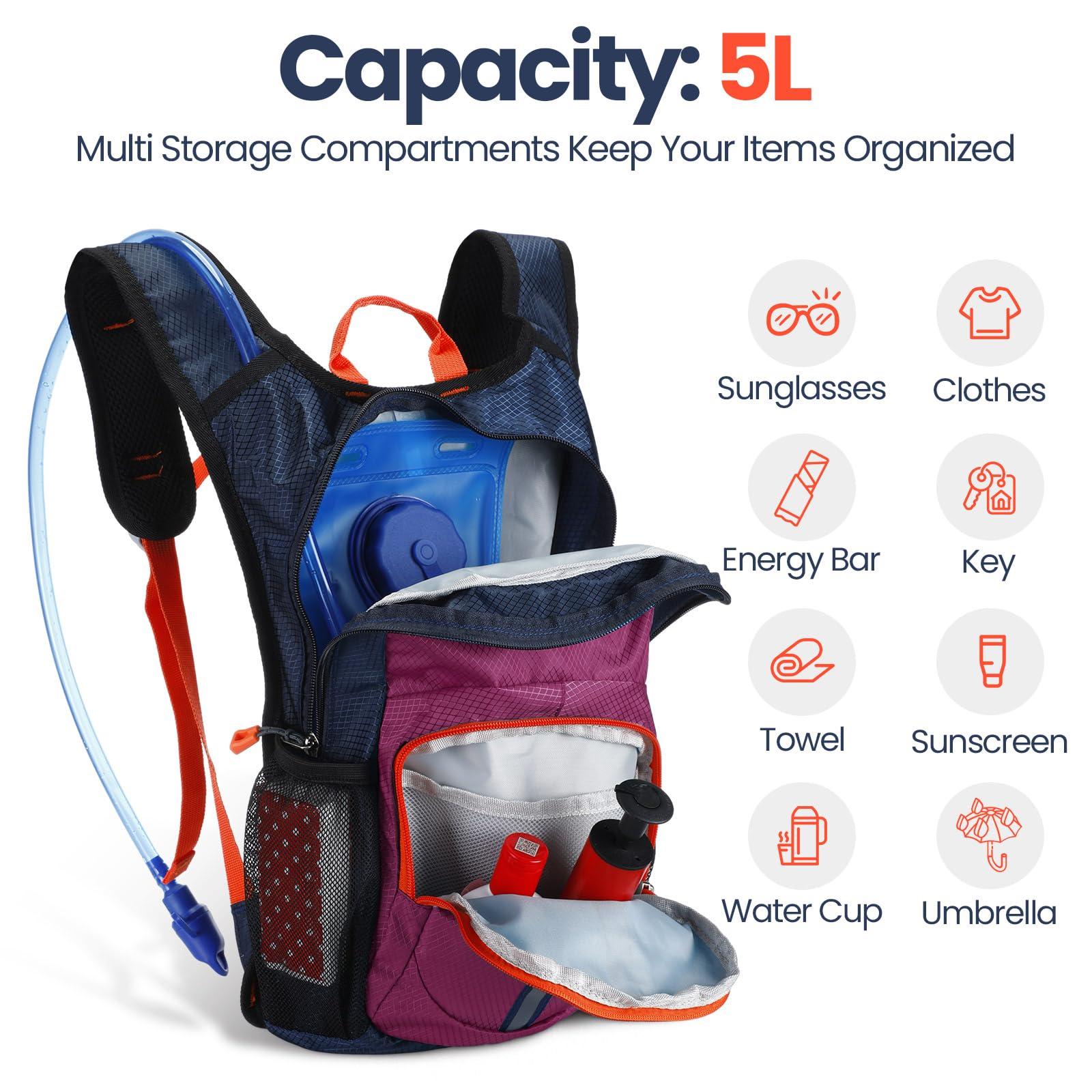 Shinylin Shinylin 2 Pcs Kids Hydration Backpack with 1.5l Water Bladder Lightweight Kids Hiking Backpack Water Rucksack for Boys Girls Climbing Running(Red, Purple)