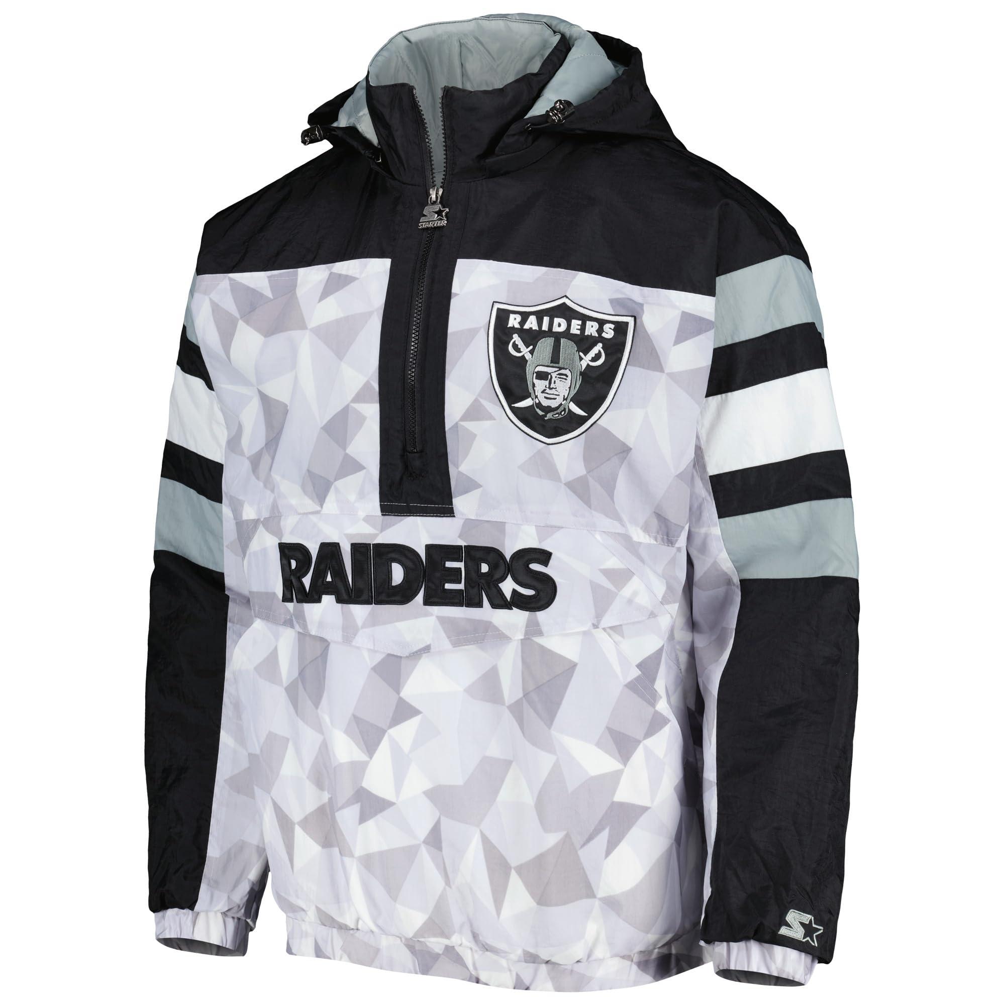 Starter Starter Men\'s White/Black Las Vegas Raiders Thursday Night Gridiron Raglan Half-Zip Hooded Jacket