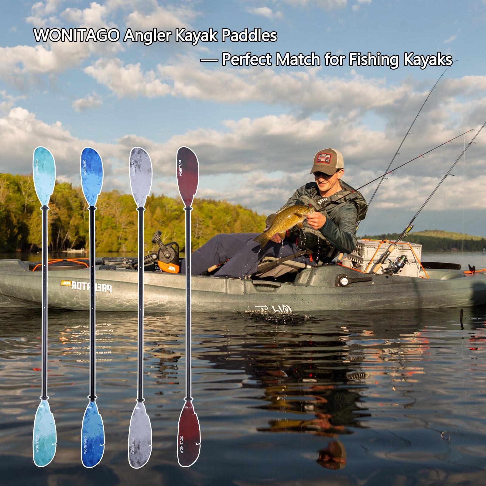 WONITAGO WONITAGO Angler Kayak Paddles Aluminum Paddle with Plastic Blades and Paddle Leash, Floating Adjustable Fihsing Kayak Oars, 3 Piece, 230-250cm/90-98 inch Blue