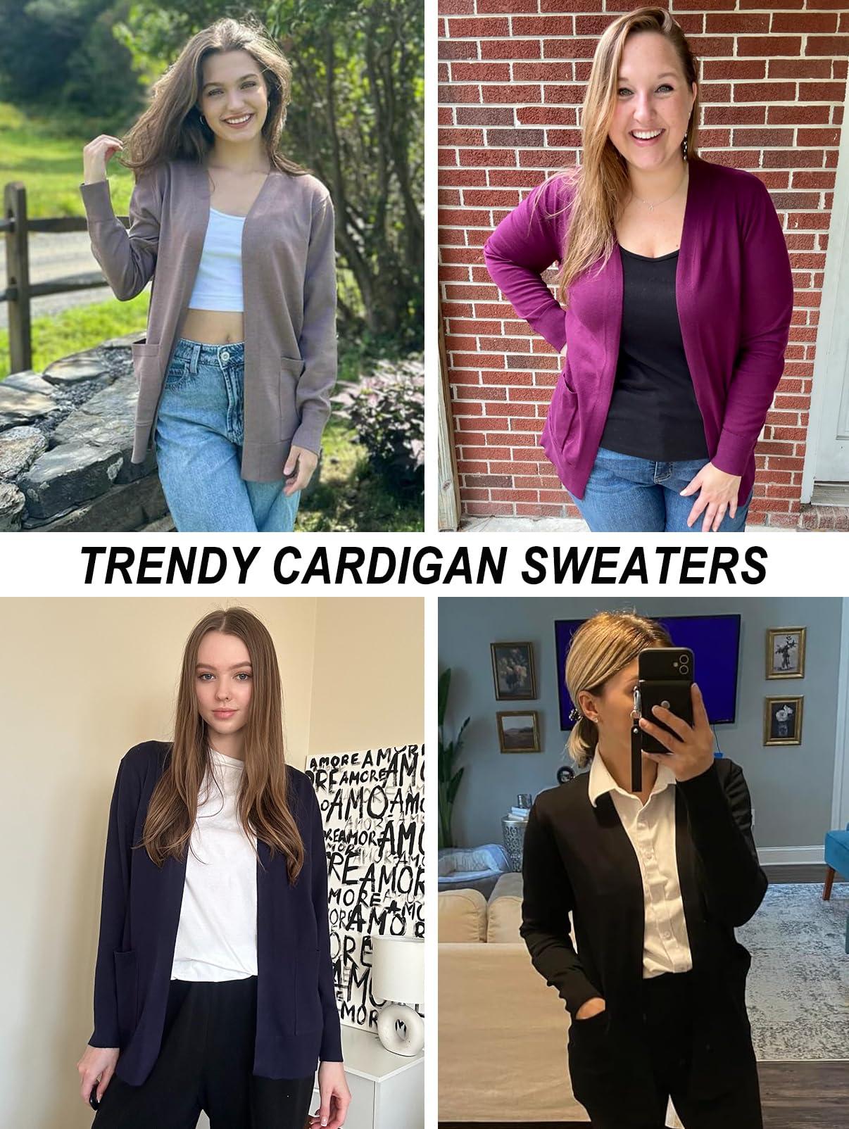 Veryoung Veryoung Womens 2024 Basic Knit Cardigan Sweaters Long Sleeve Open Front Cardigans Coat Casual with Pockets for Fall Winter,Navy Blue,L