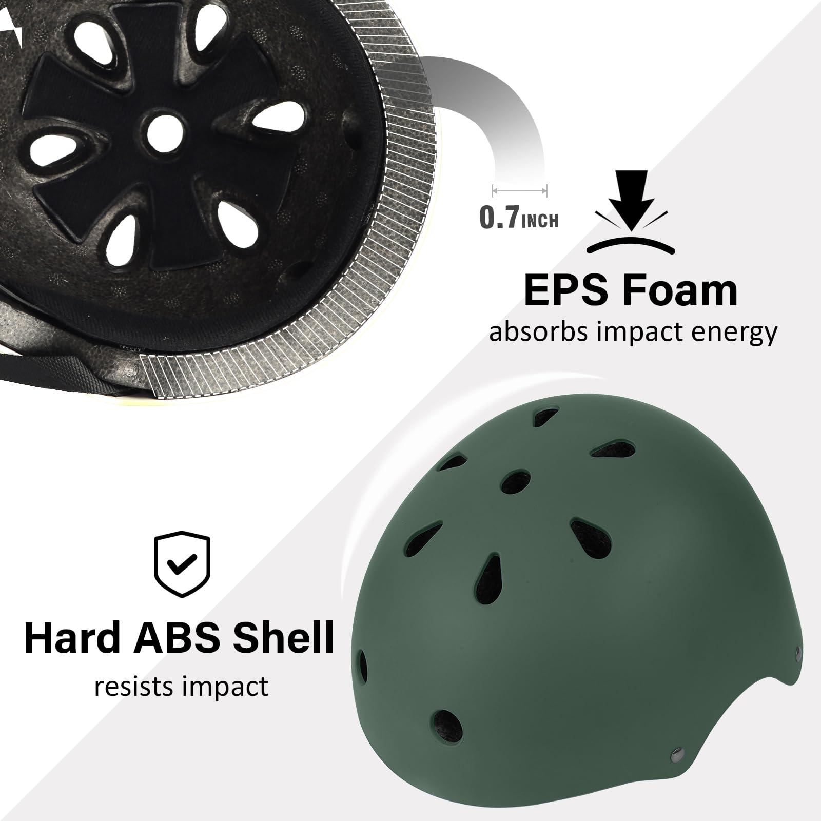 OUWOR OUWOR Kids Skateboard Bike Helmet for Boy and Girl, Lightweight Adjustable, Multi-Sport for Bicycle Skate Scooter (Blackish Green, Small)